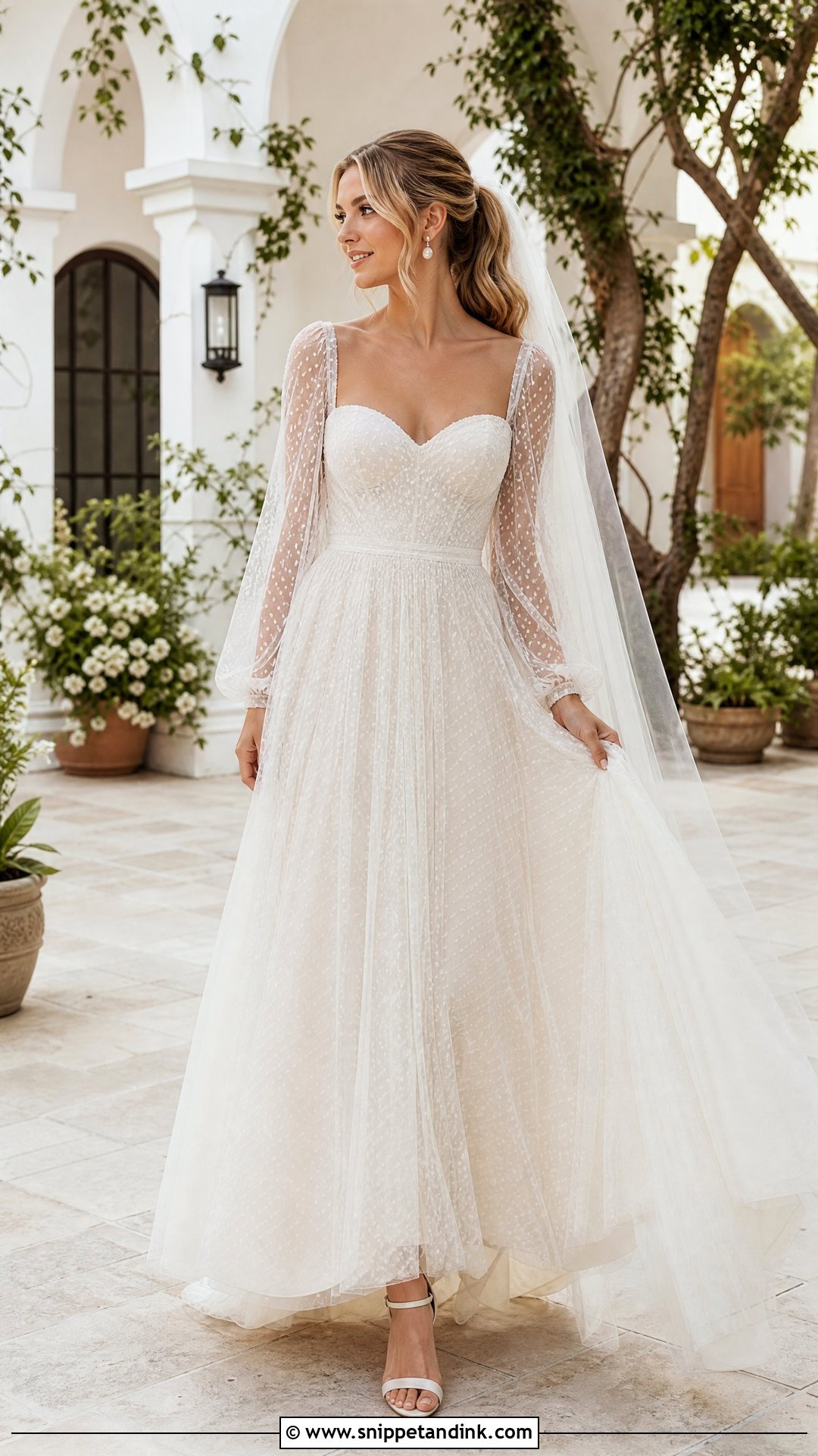 Dotted Tulle Sheer Sleeve Wedding Dress - Snippet and Ink - 20 Sheer Sleeve Wedding Dress Ideas