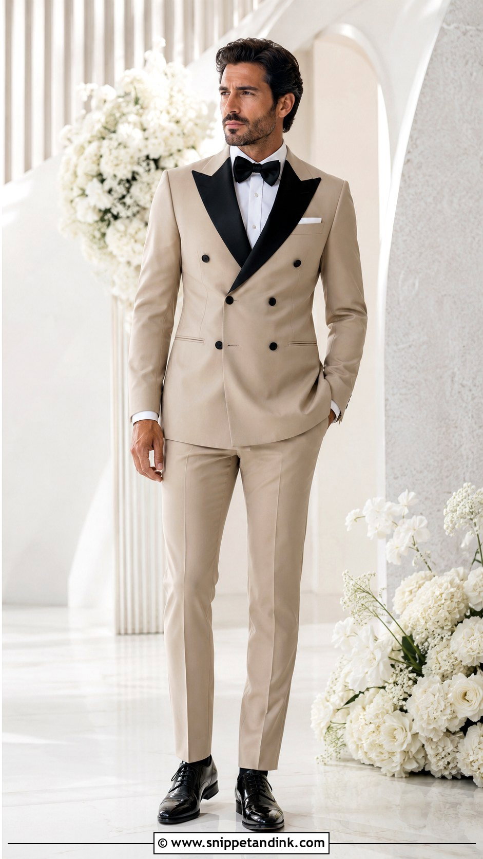 Double Breasted Beige Tuxedo - Snippet and Ink - 20 Beige Tuxedo Wedding Ideas