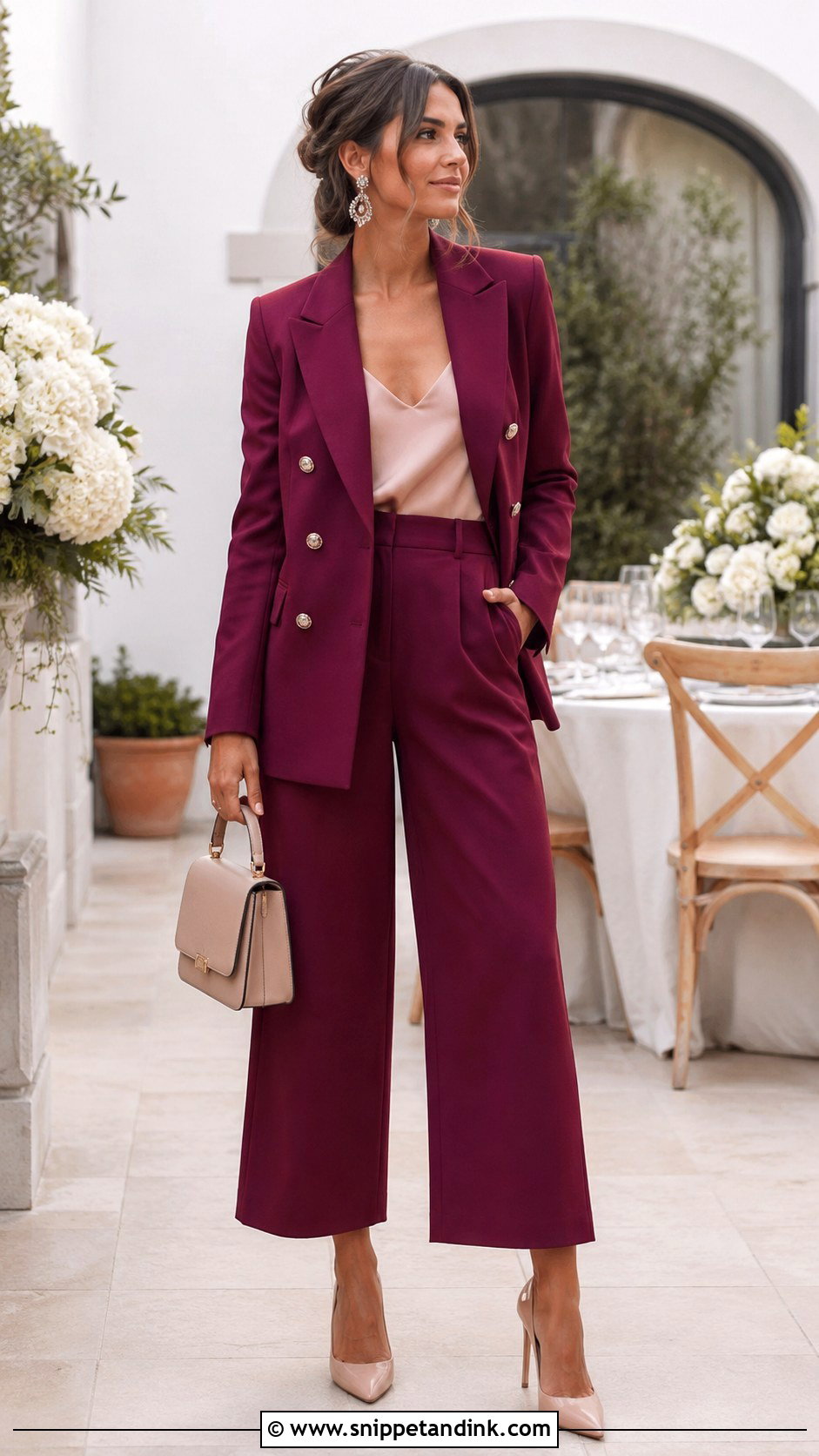 Double Breasted Blazer With Wide Leg Culottes - Snippet and Ink - 20 Blazer Outfit for Wedding Ideas