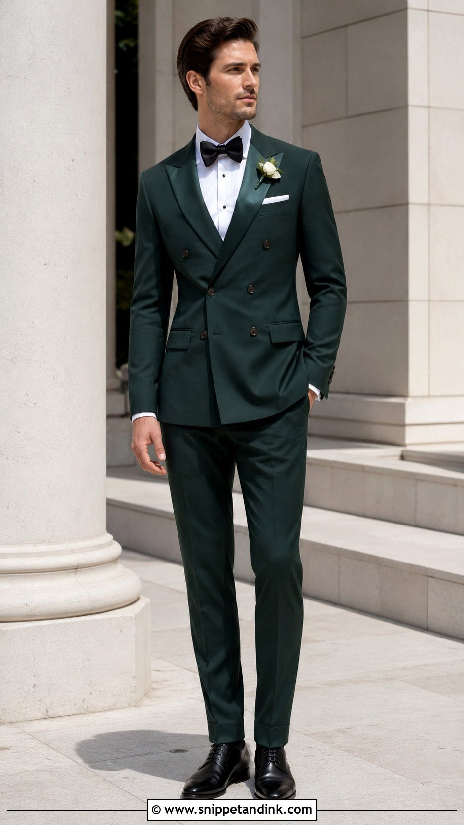 Double Breasted Dark Green Tuxedo With Black Shoes - Snippet and Ink - 20 Dark Green Tuxedo Wedding Ideas