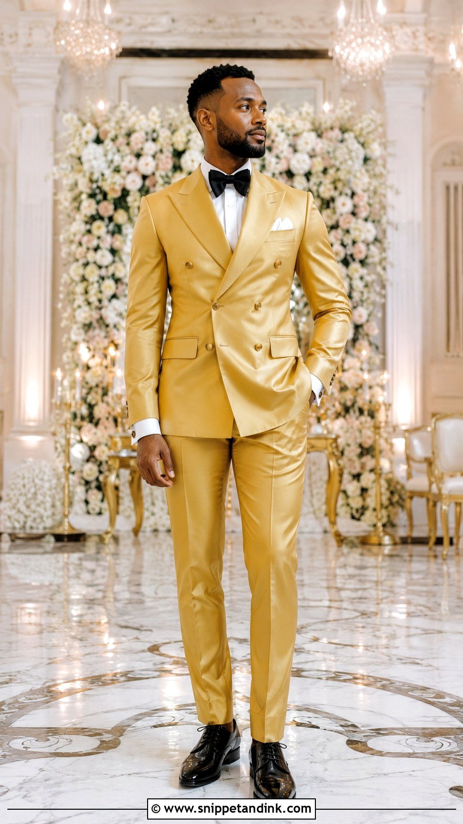 Double Breasted Gold Tuxedo - Snippet and Ink - 20 Gold Tuxedo Wedding Ideas