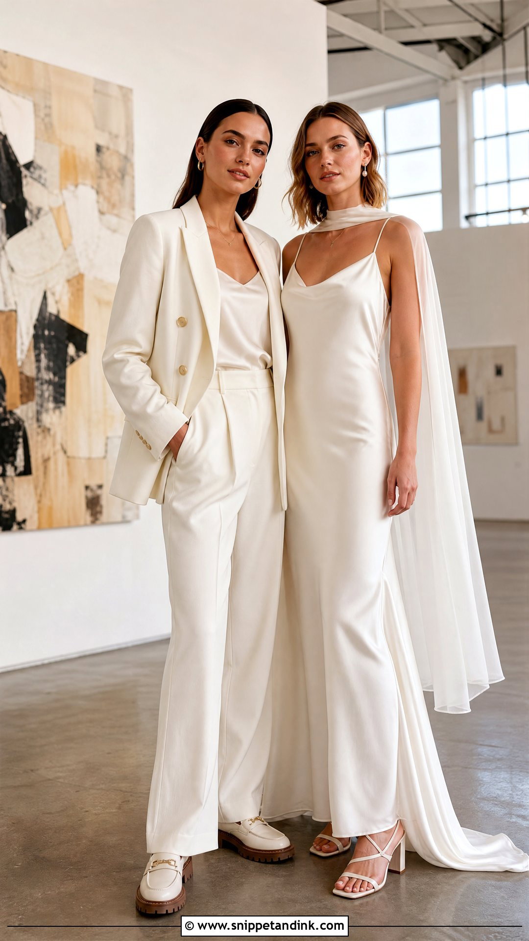 Double Breasted Suit And Slip Wedding Dress - Snippet and Ink - 20 WLW Wedding Suit and Dress Ideas