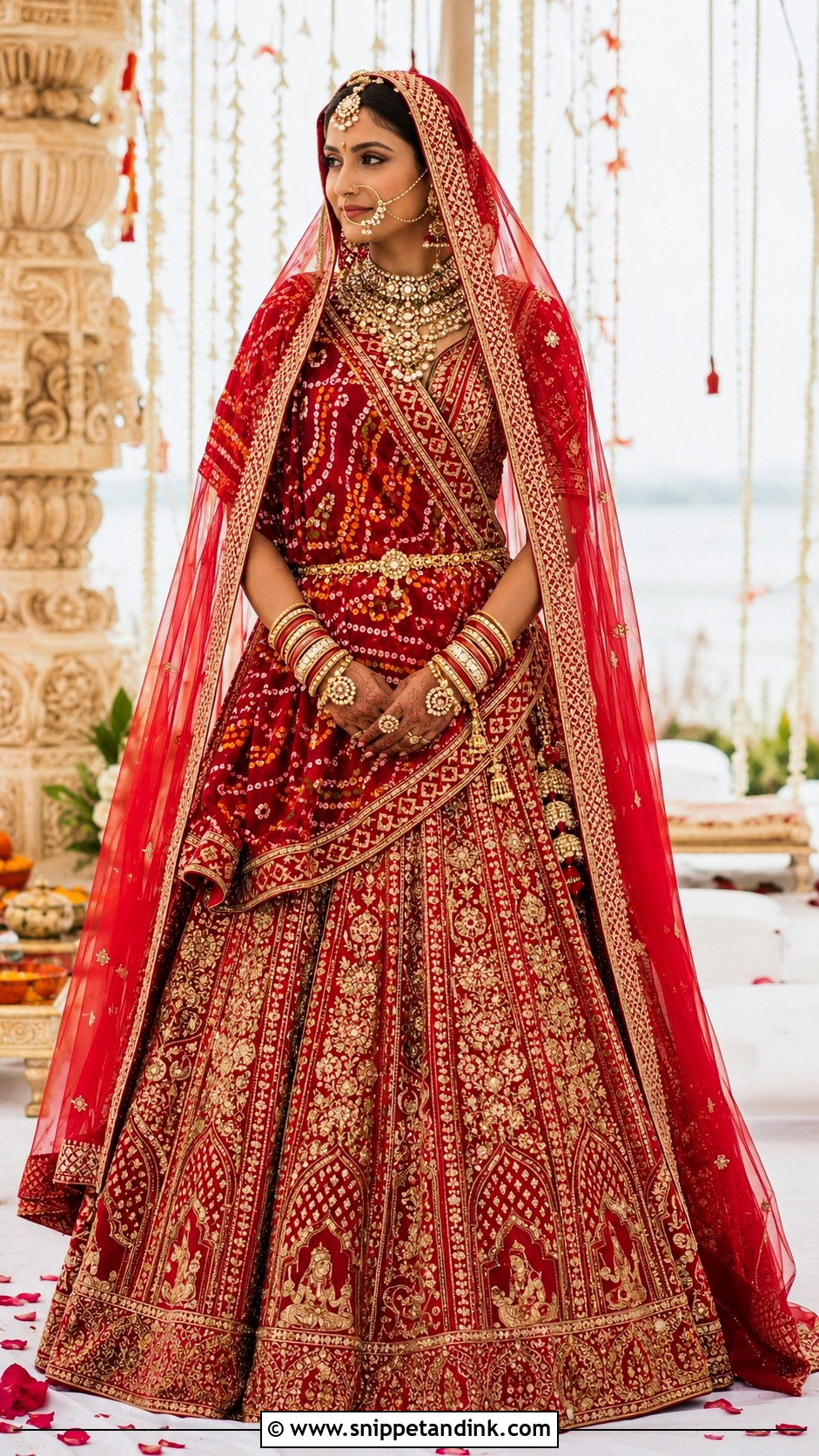 Double Chundadi With Traditional Bridal Lehenga - Snippet and Ink - 20 Chundadi Design for Marriage Ideas