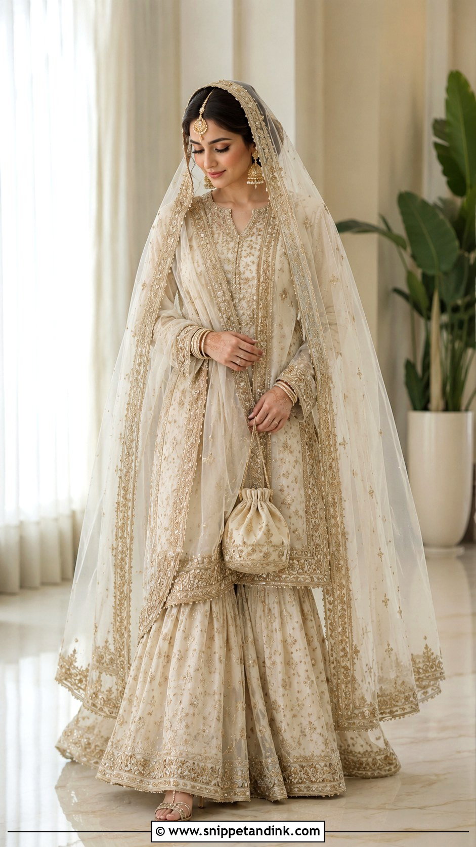 Double Dupatta Nikah Veil With Gharara - Snippet and Ink - 25 Nikah Veil Ideas