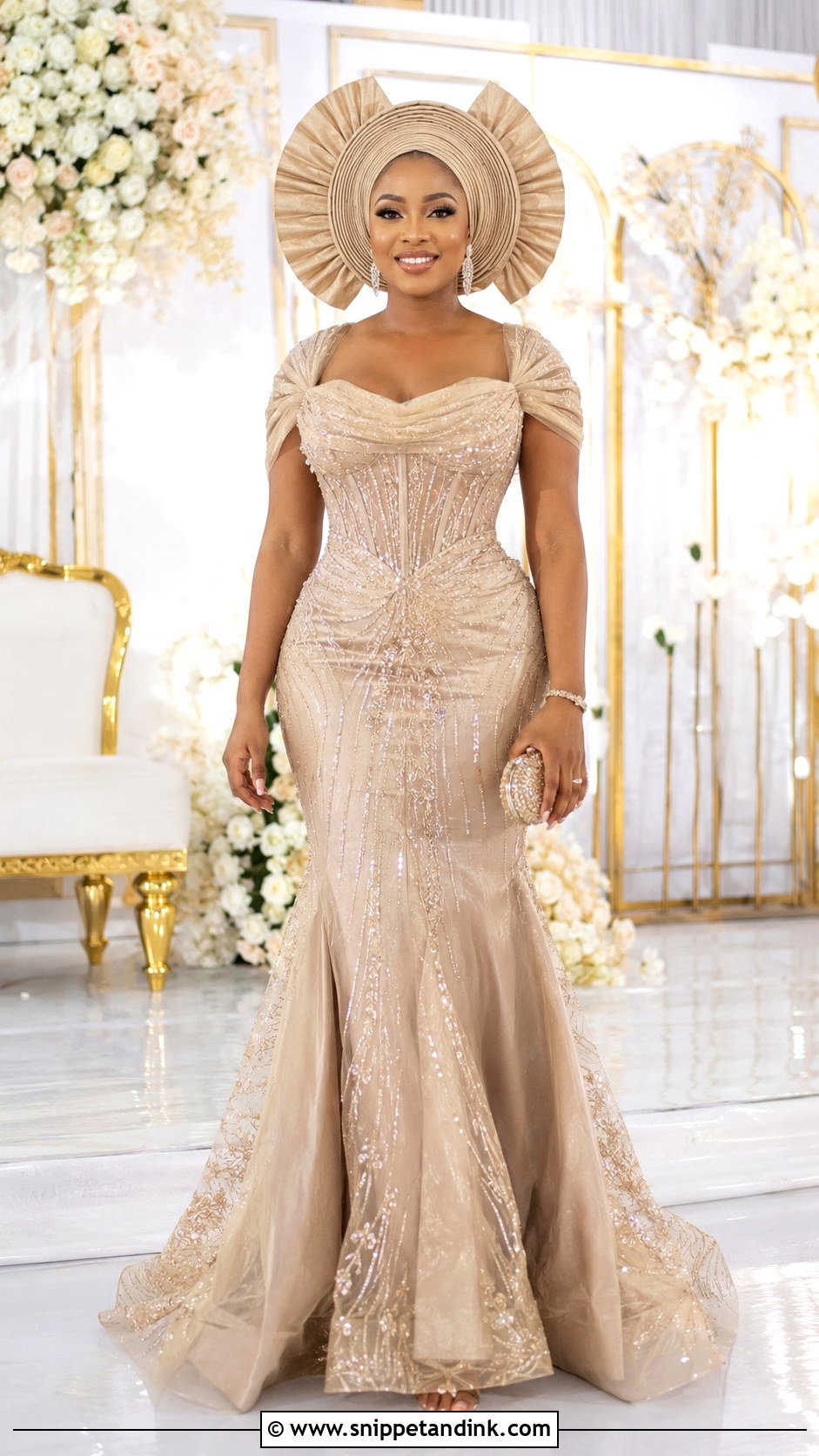 Double Fan Bridal Gele With Corset Dress - Snippet and Ink - 20 Bridal Gele Styles