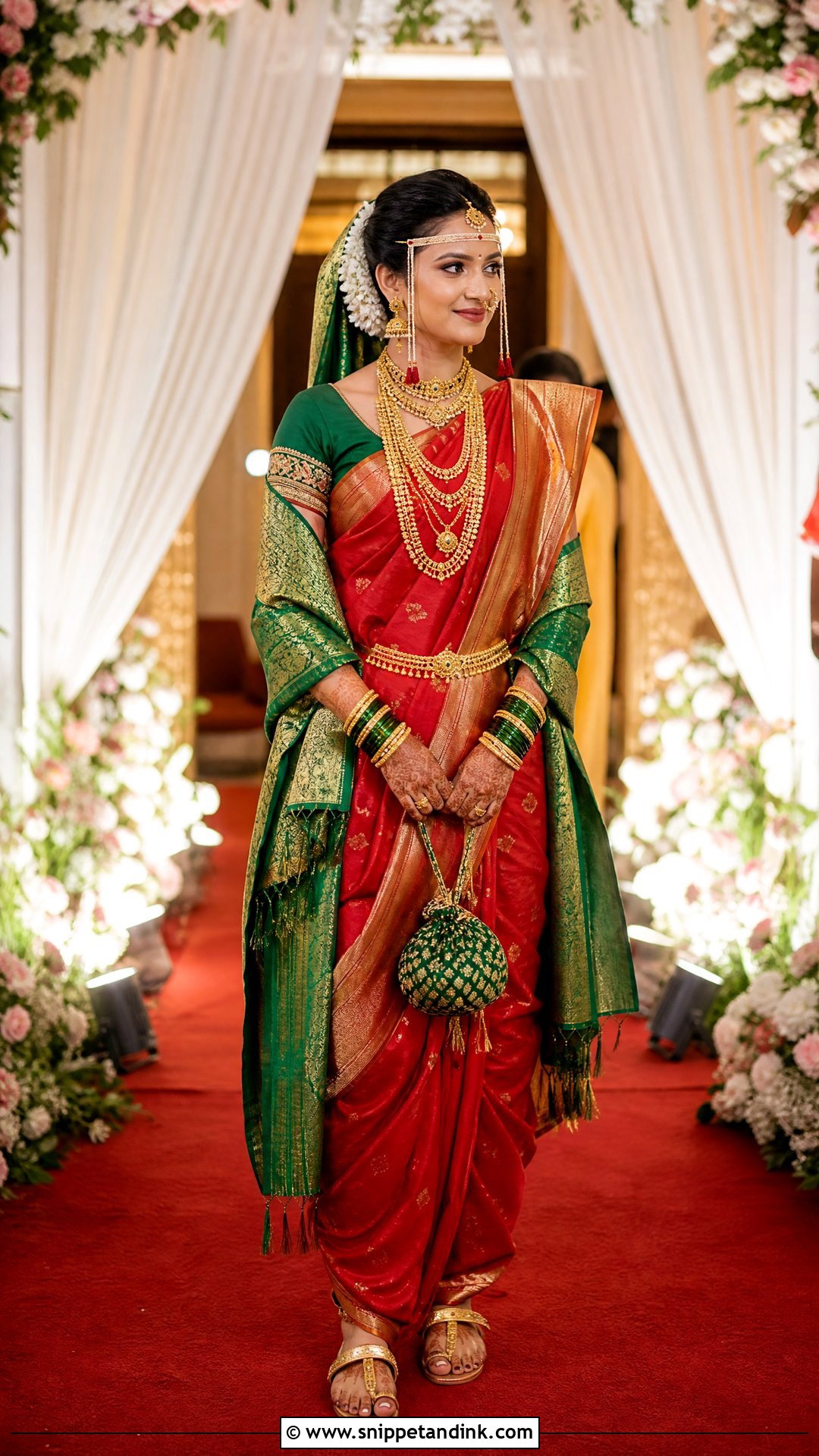 Double Shela Nauvari Bride Look - Snippet and Ink - 20 Nauvari Bride Look Ideas