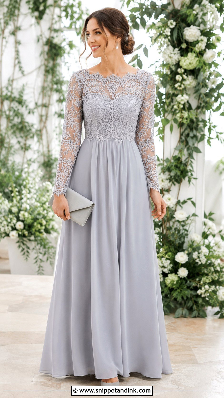Dove Gray Lace Sleeve Gown - Snippet and Ink - 20 Gray Gown for Principal Sponsors Ideas