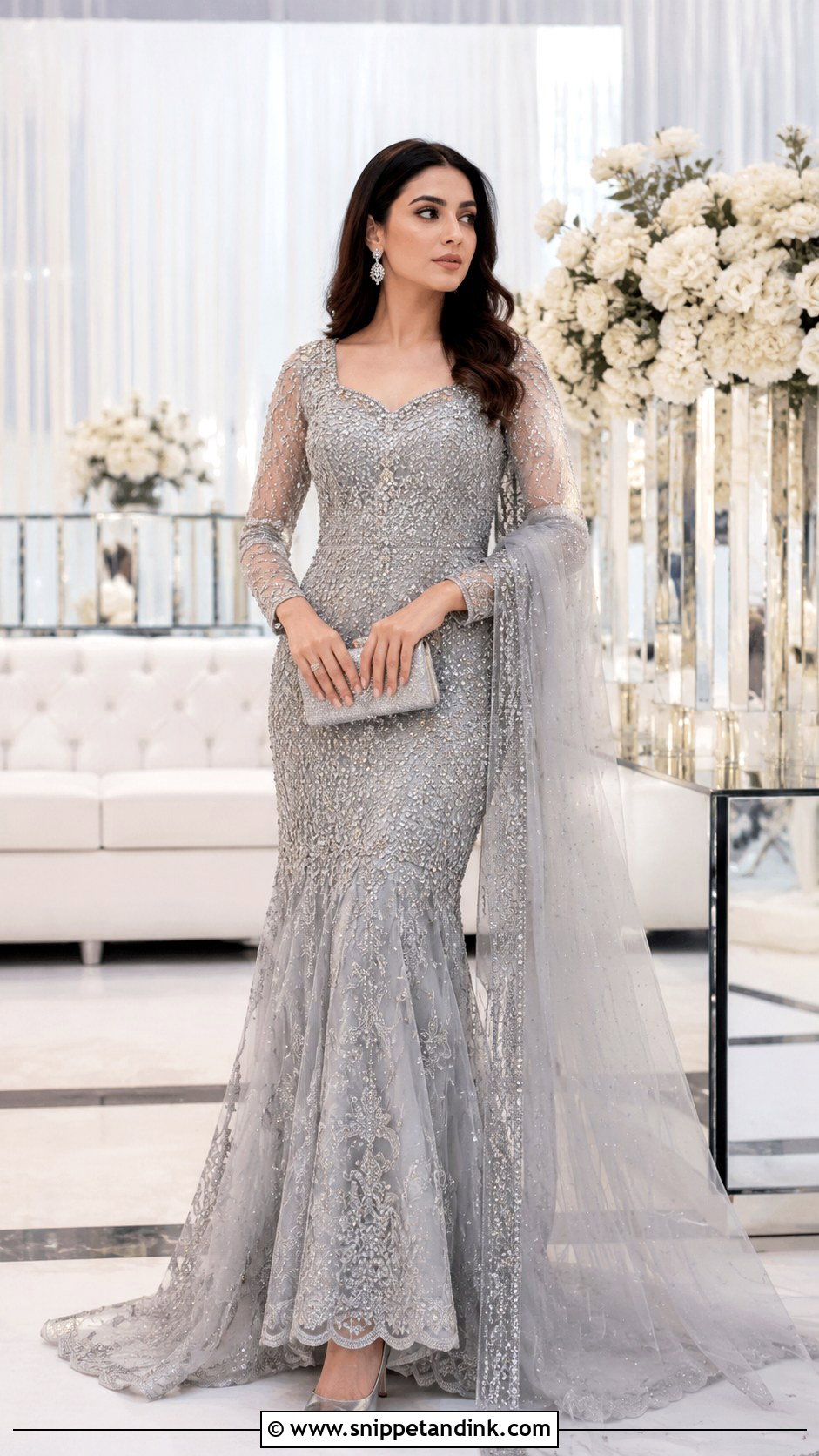 Dove Gray Walima Bridal Fishtail Maxi - Snippet and Ink - 20 Walima Bridal Dress Ideas