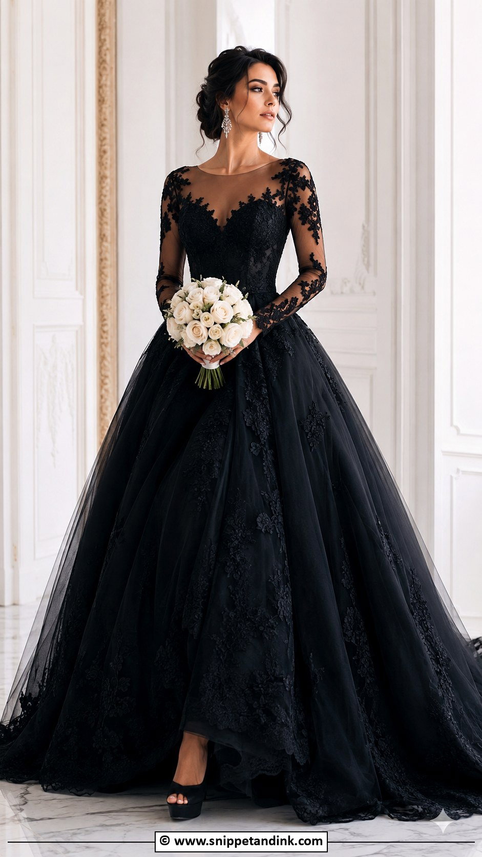Dramatic Black Wedding Dress - Snippet and Ink - 30 Dramatic Wedding Dress Ideas