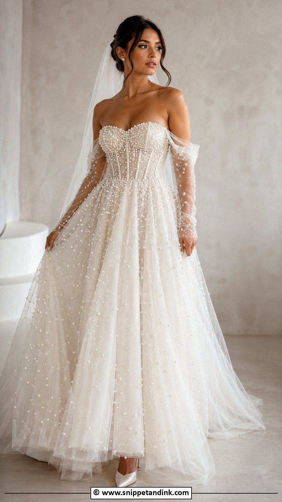 Dramatic Pearl Wedding Dress - Snippet and Ink - 30 Dramatic Wedding Dress Ideas