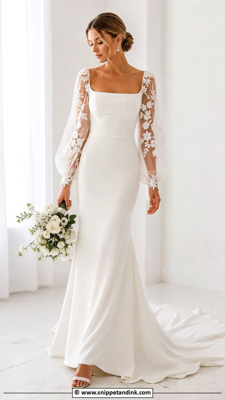 Dramatic Sheer Sleeve Wedding Dress - Snippet and Ink - 30 Dramatic Wedding Dress Ideas