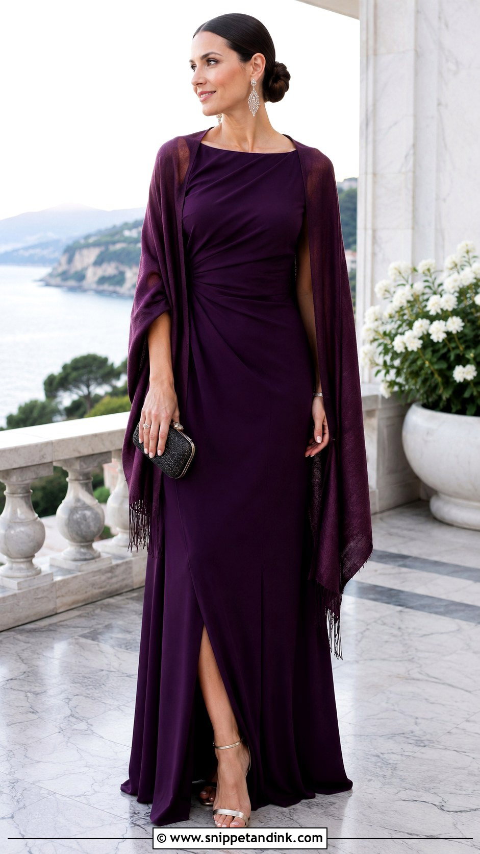 Draped Black Tie Gown Destination Wedding Outfit - Snippet and Ink - 20 Destination Wedding Outfits