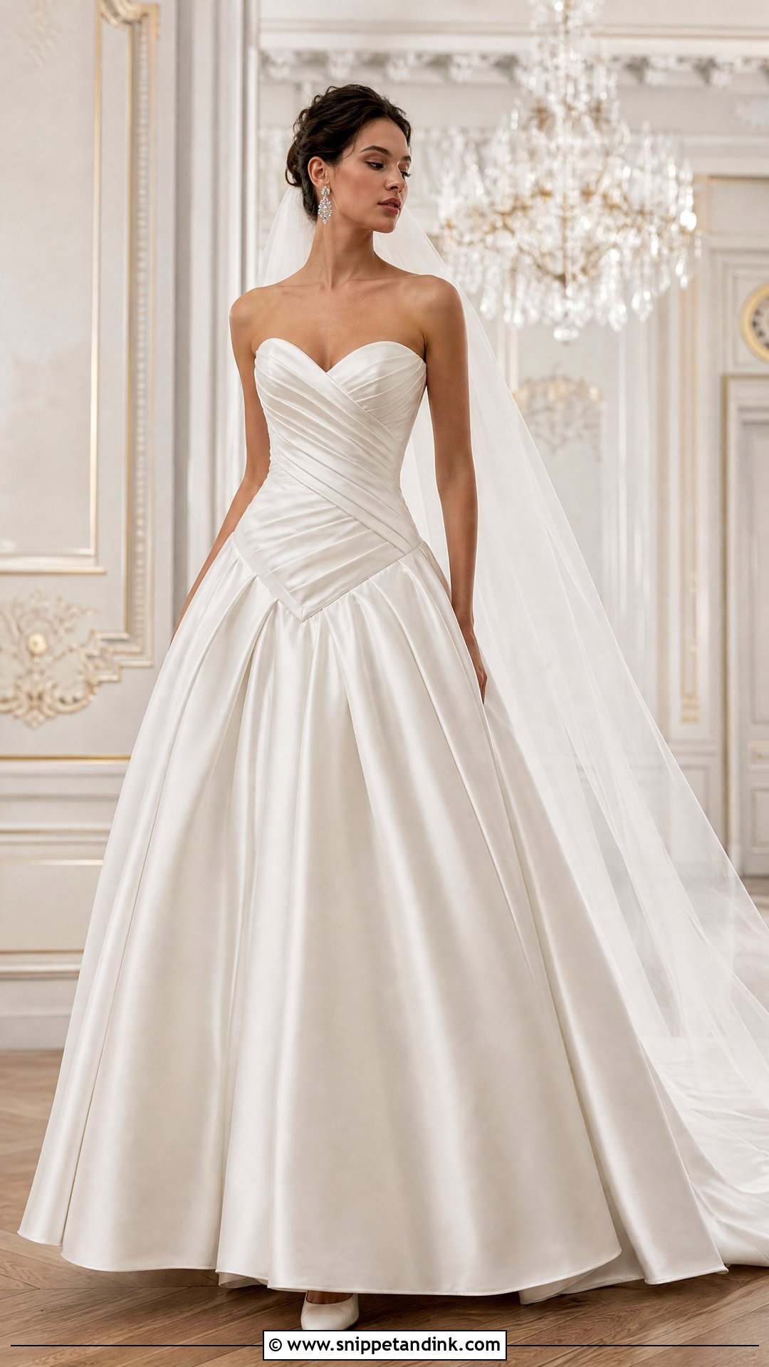 Draped Bodice V Drop Waist Wedding Dress - Snippet and Ink - 20 V Drop Waist Wedding Dress Ideas