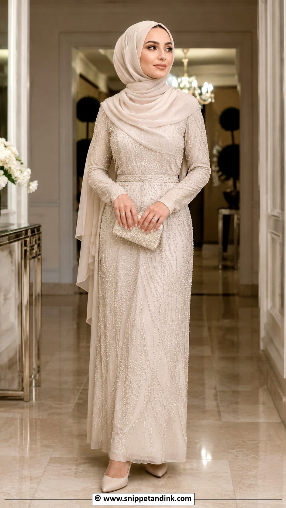 Draped Bridal Hijab With Beaded Dress - Snippet and Ink - 30 Bridal Hijab Styles