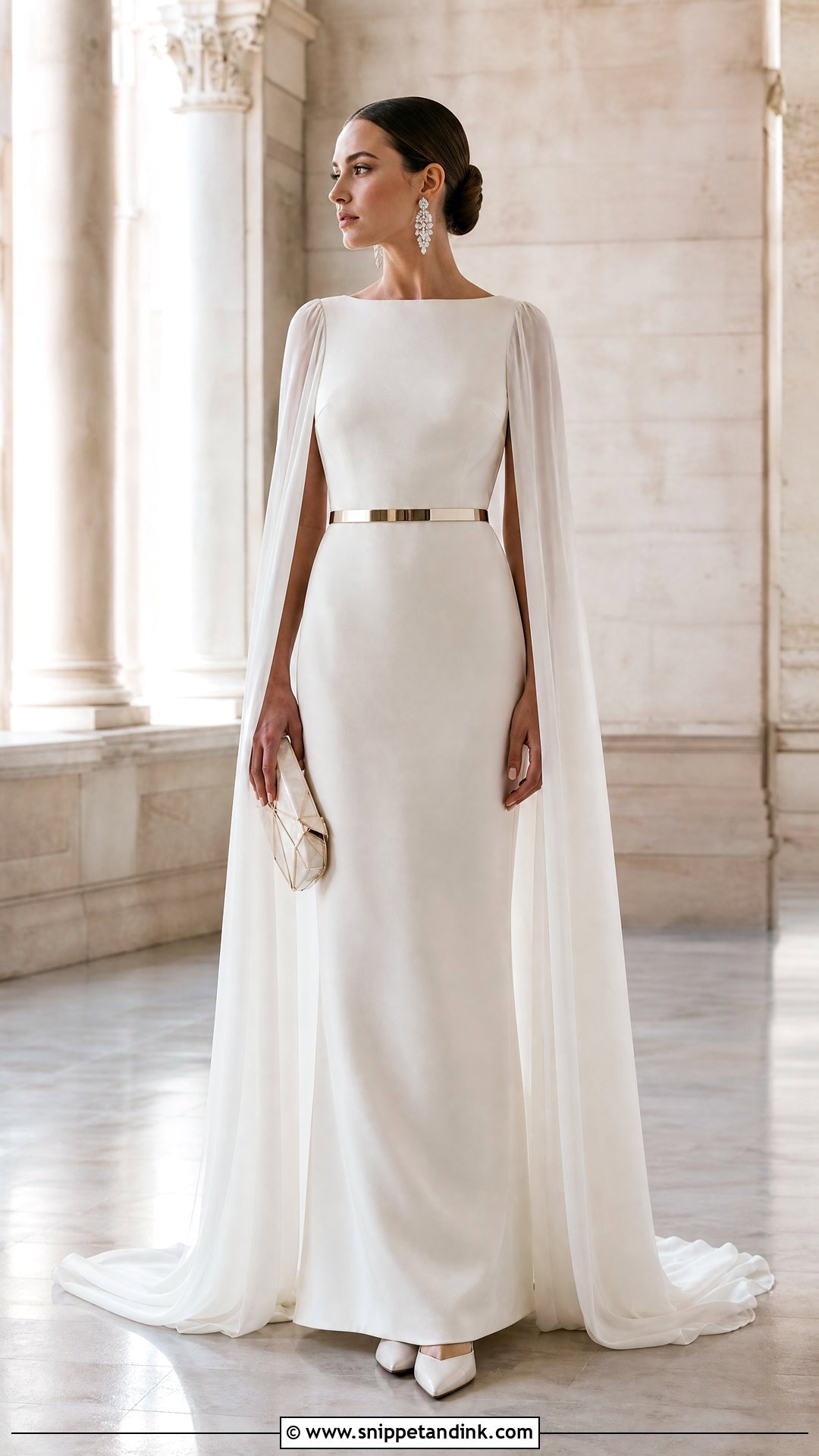 Draped Cape Ancient Greek Wedding Dress With Ivory Heels - Snippet and Ink - 25 Ancient Greek Wedding Dress Ideas