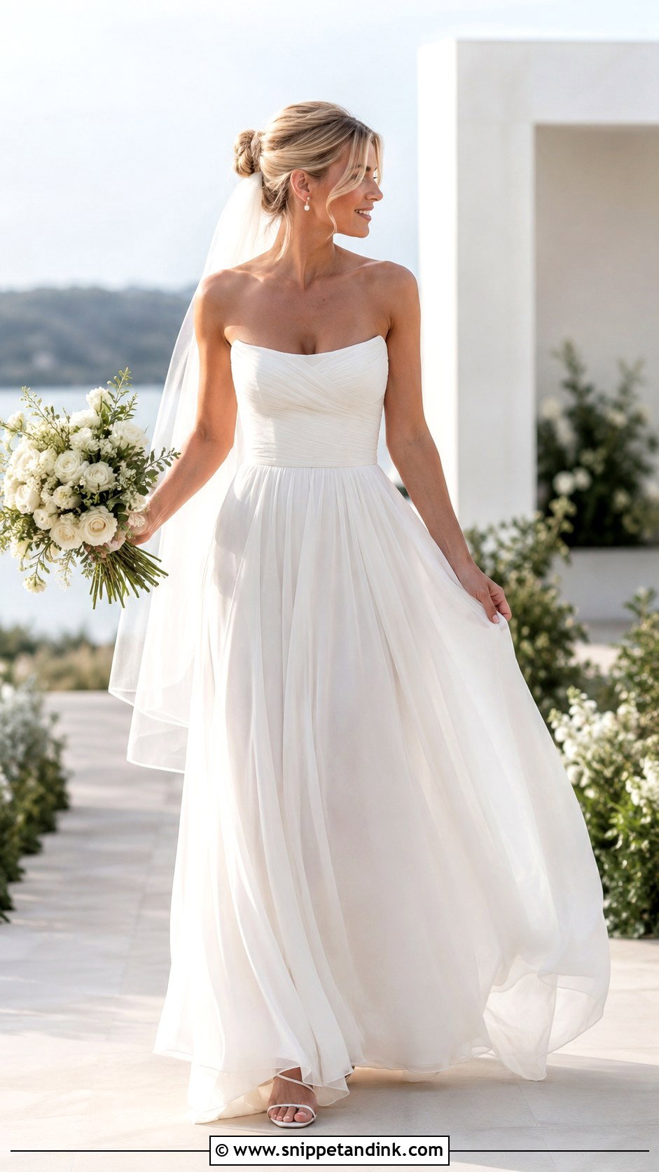 Draped Corset And Chiffon Skirt Wedding Dress - Snippet and Ink - 20 Corset and Skirt Wedding Dress Ideas