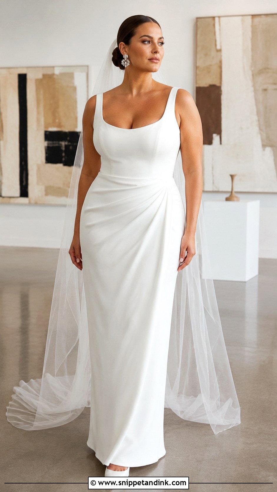Draped Crepe Column Wedding Dress - Snippet and Ink - 20 Large Bust Wedding Dress Ideas