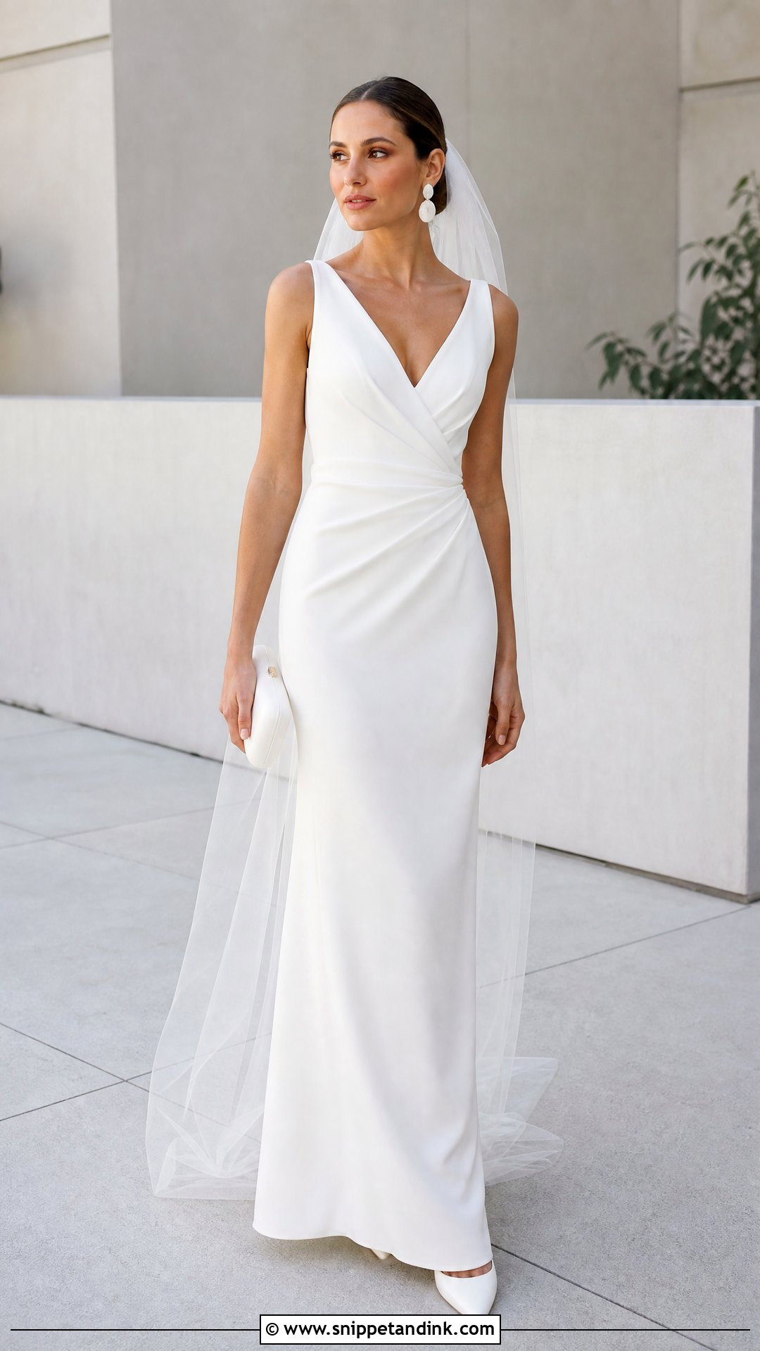 Draped Crepe Sleeveless Wedding Dress - Snippet and Ink - 20 Wedding Dresses No Sleeves