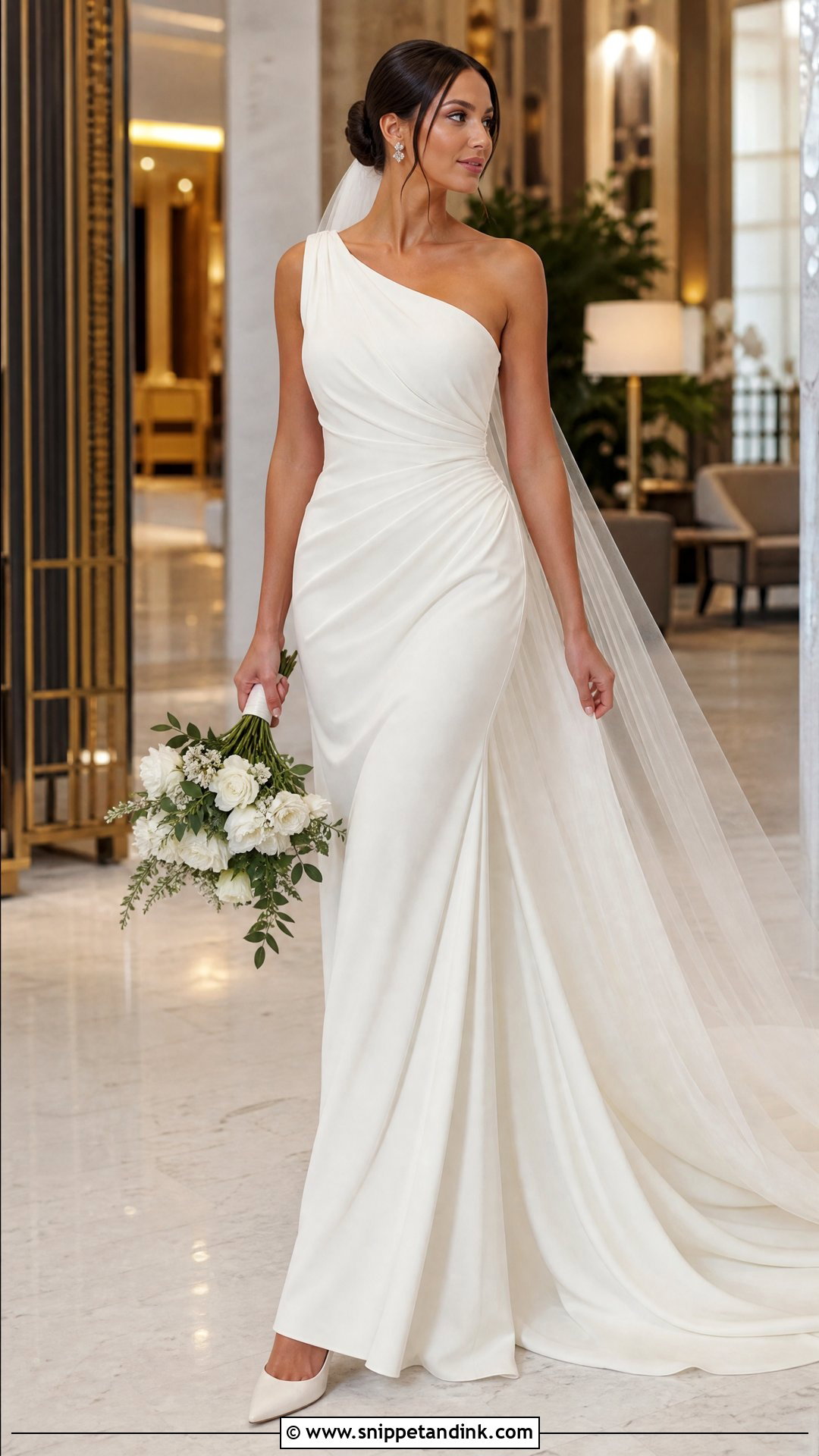 Draped Crepe Sweep Train Wedding Dress - Snippet and Ink - 20 Sweep Train Wedding Dress Ideas