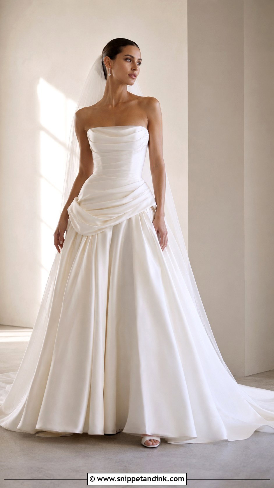 Draped Drop Waist Ball Gown Wedding Dress - Snippet and Ink - 25 Drop Waist Wedding Dress Ball Gown Ideas