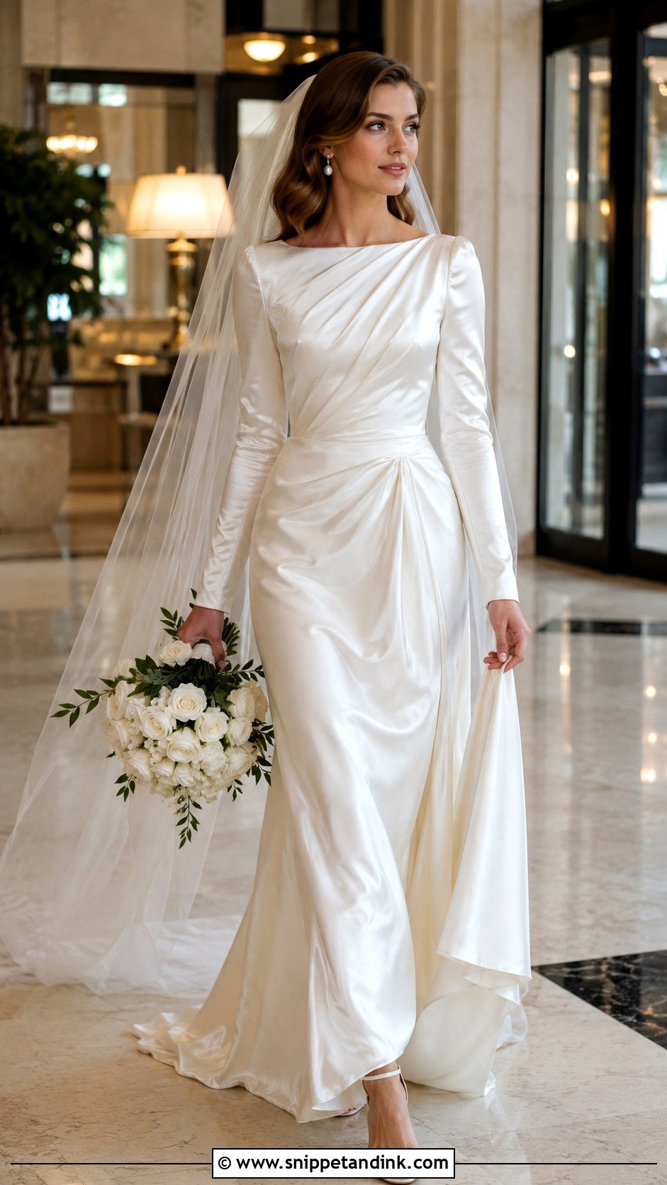 Draped Long Sleeve Silk Wedding Dress - Snippet and Ink - 20 Long Sleeve Silk Wedding Dress Ideas