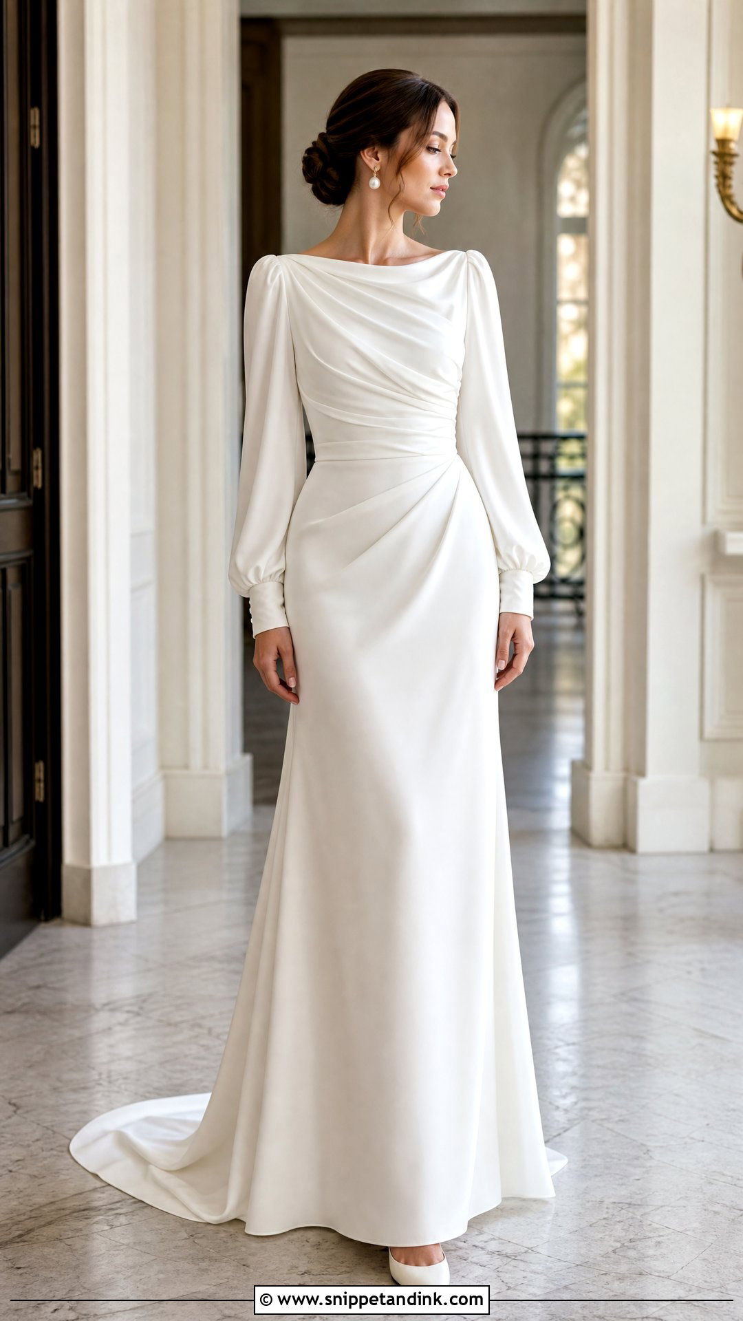 Draped Long Sleeve Wedding Dress - Snippet and Ink - 25 Draped Wedding Dress Ideas