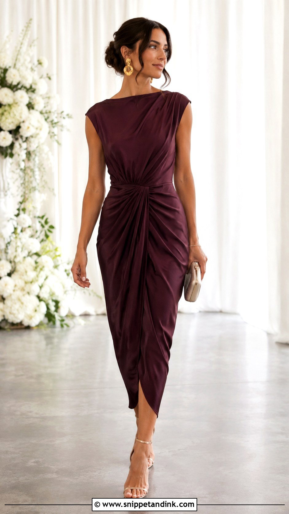 Draped Midi Dress Wedding Outfit - Snippet and Ink - 25 Simple Wedding Outfit Ideas