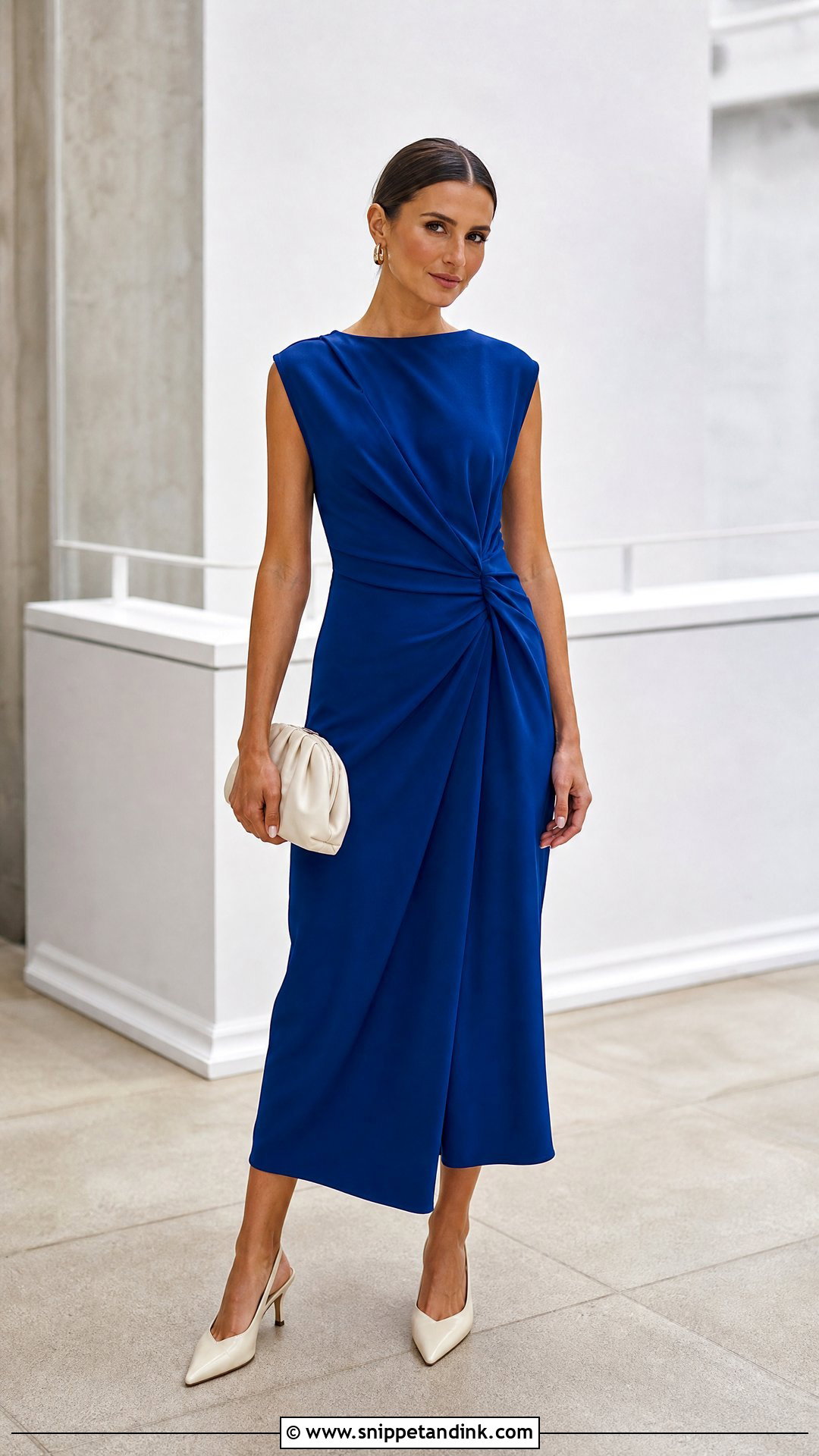Draped Midi Dress Wedding Outfit - Snippet and Ink - 20 Wedding Styling Ideas
