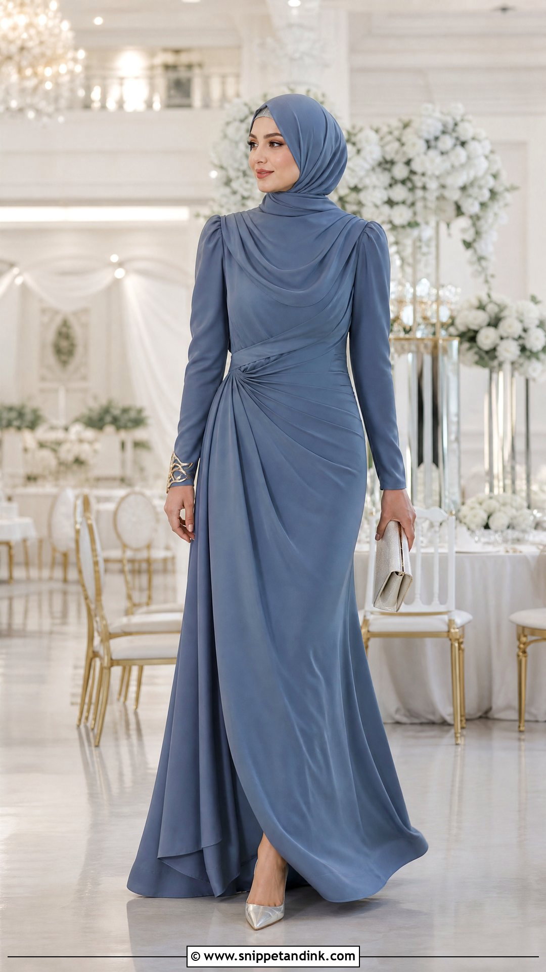 Draped Modest Gown With Hijab - Snippet and Ink - 20 Hijabi Wedding Outfit Ideas