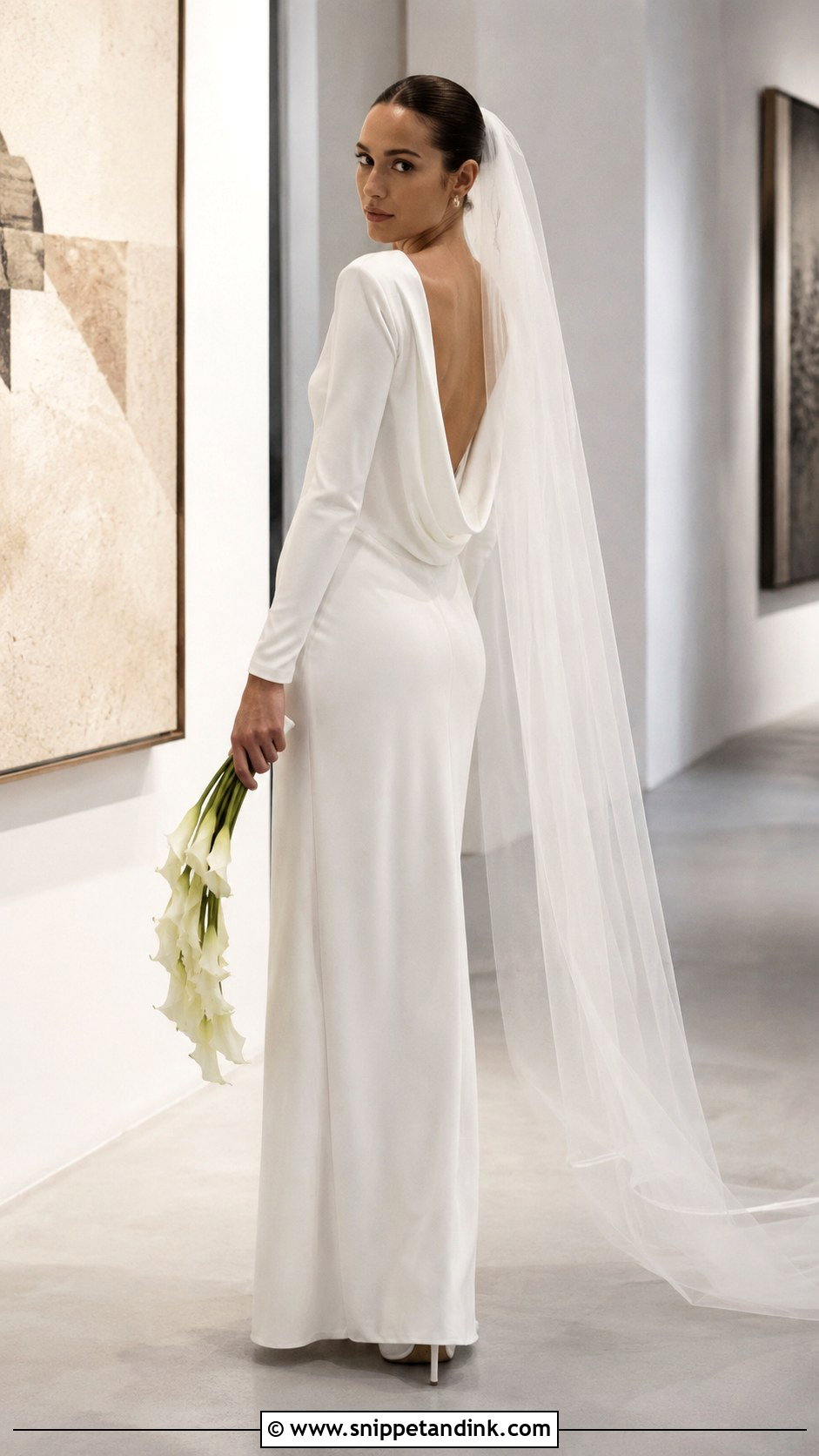 Draped Neck Silk Long Sleeve Wedding Dress - Snippet and Ink - 20 Classy Simple Long Sleeve Wedding Dress Ideas
