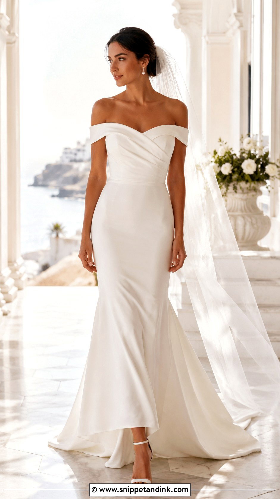 Draped Off Shoulder Bridal Dress - Snippet and Ink - 20 Contemporary Bridal Ideas