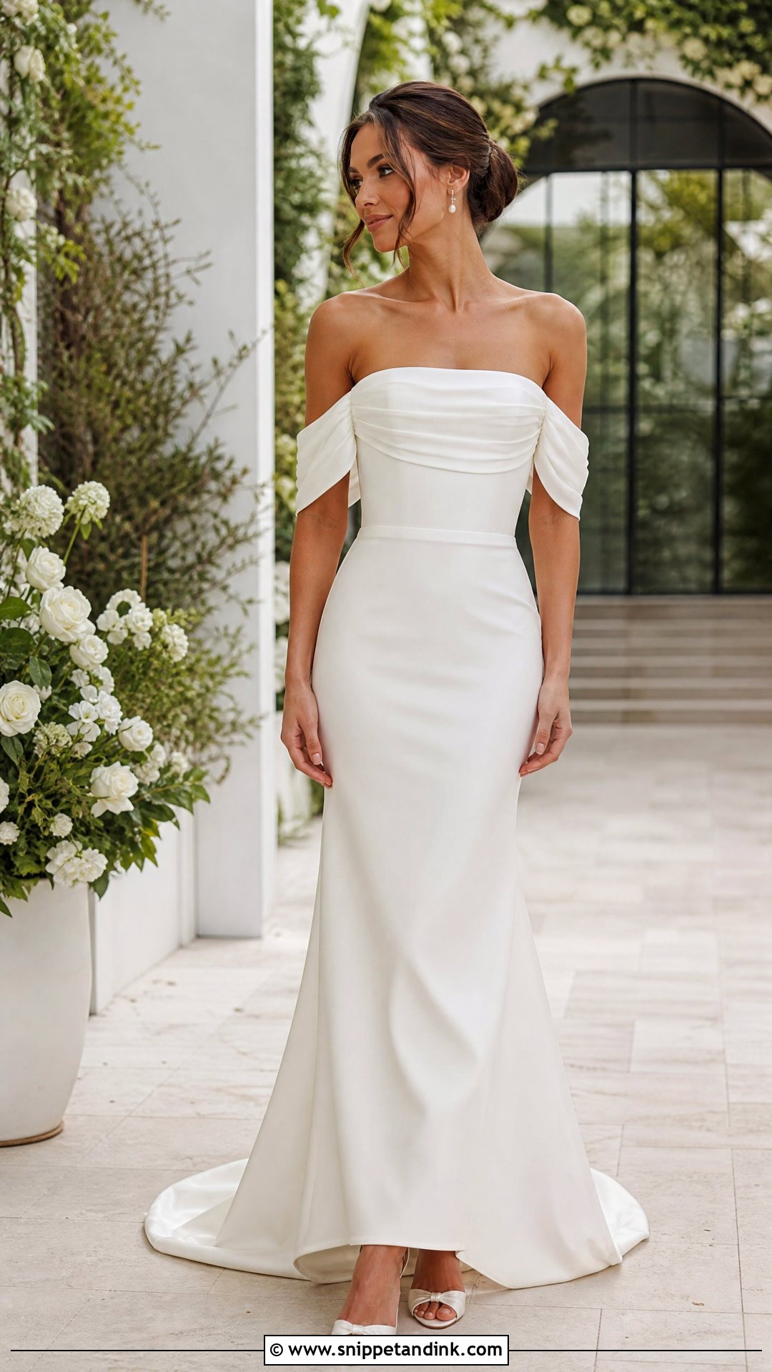 Draped Off Shoulder Wedding Dress - Snippet and Ink - 25 Draped Wedding Dress Ideas