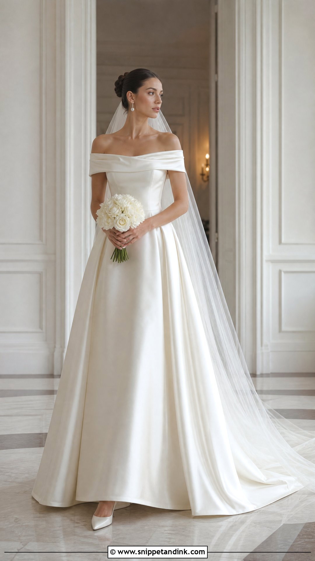Draped Off the Shoulder Ball Gown Wedding Dress - Snippet and Ink - 20 Off the Shoulder Ball Gown Wedding Dress Ideas