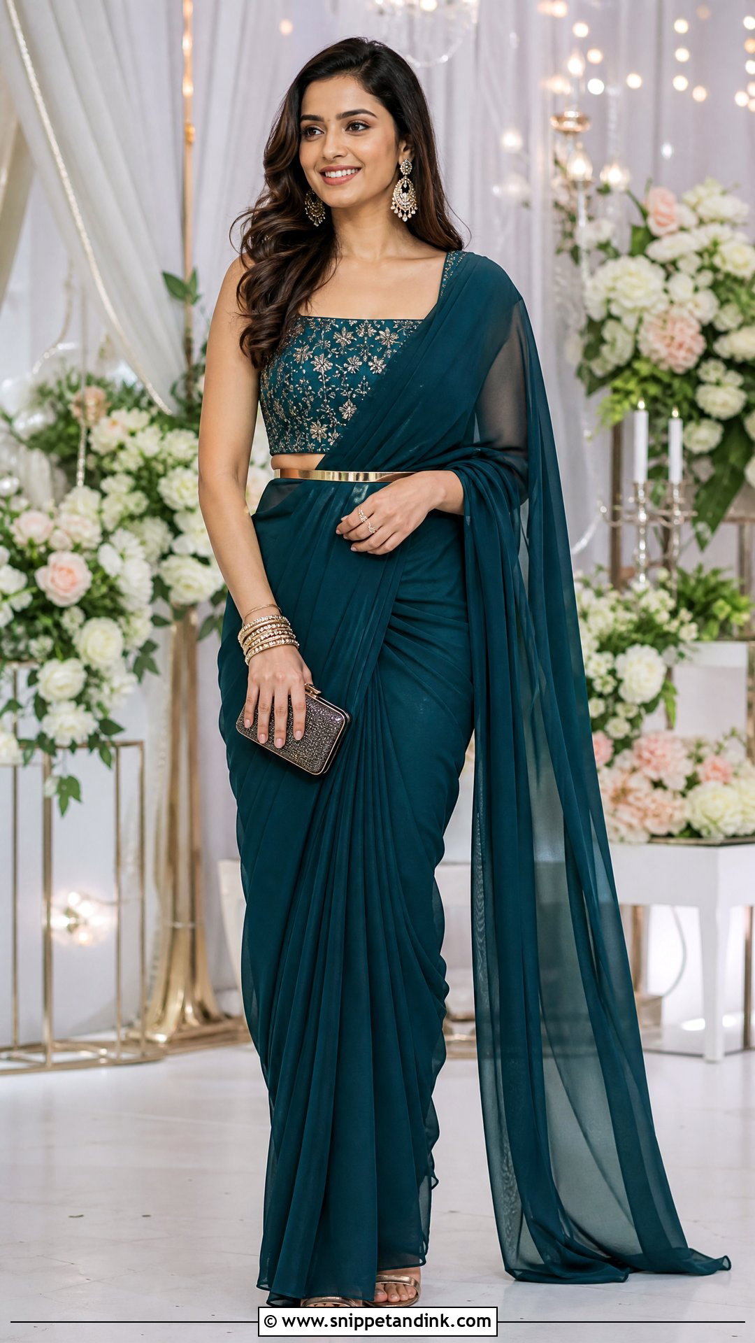 Draped Saree Pre Wedding Party Outfit - Snippet and Ink - 20 Pre Wedding Party Outfit Ideas