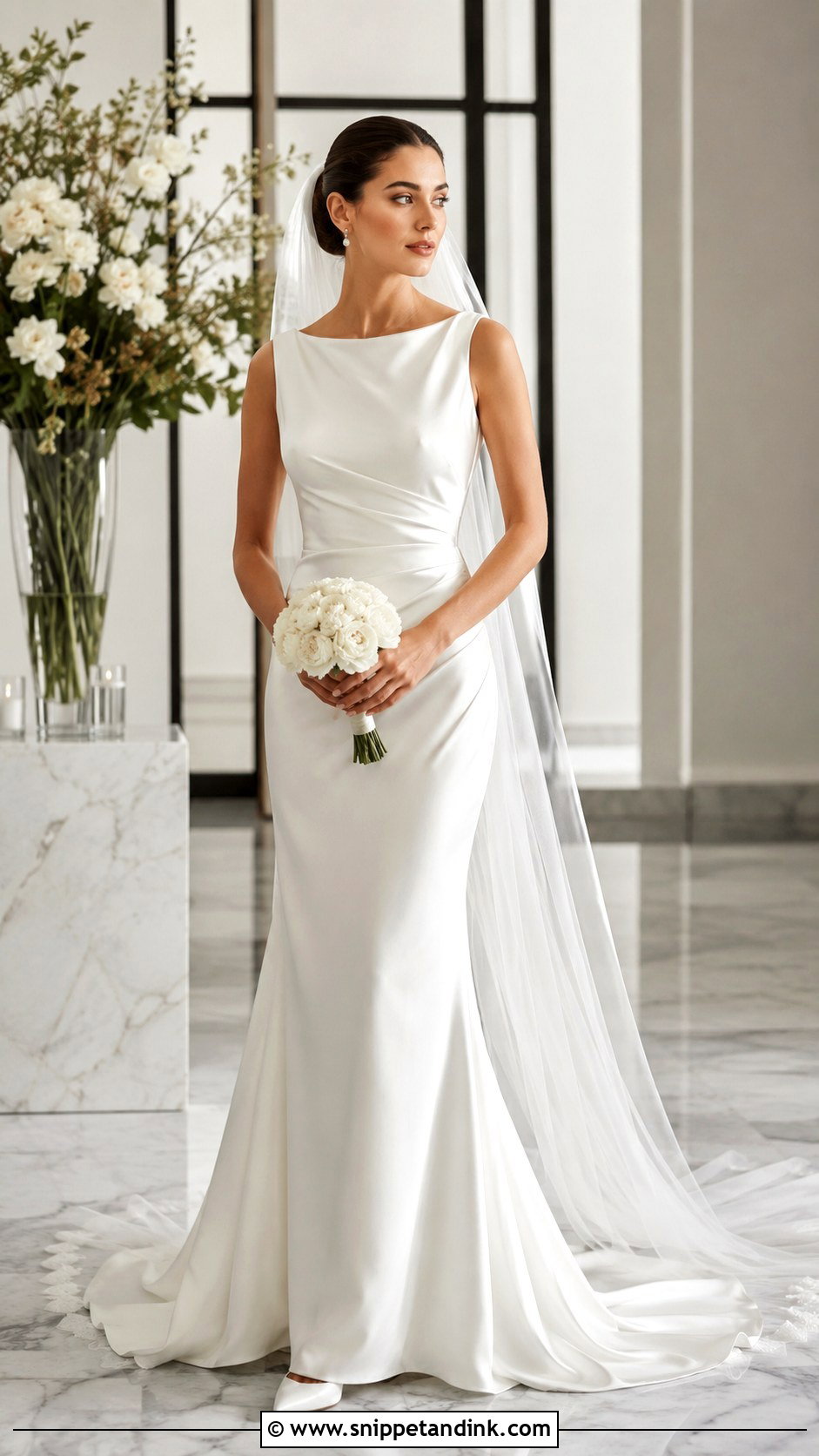 Draped Satin Column Wedding Dress - Snippet and Ink - 20 Barbra Palvin Wedding Dress Ideas