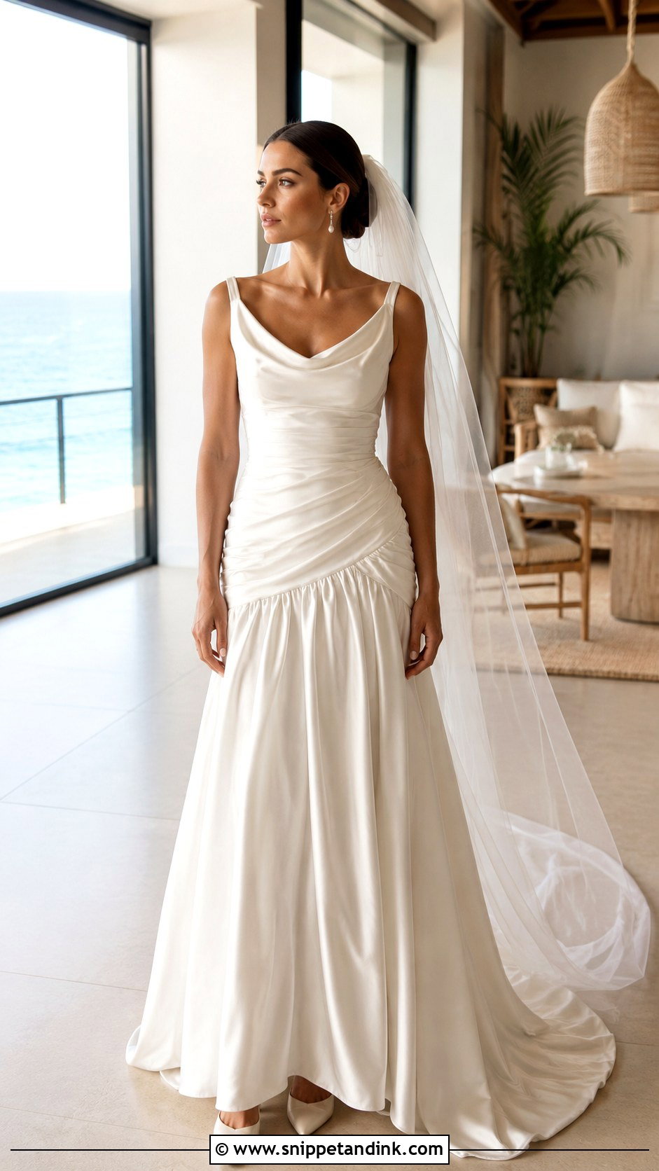 Draped Satin Drop Waist Wedding Dress - Snippet and Ink - 20 Drop Waste Wedding Dress Ideas