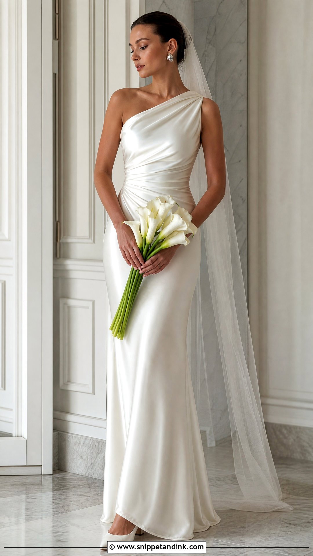 Draped Satin Over the Shoulder Wedding Dress - Snippet and Ink - 20 Over the Shoulder Wedding Dress Ideas