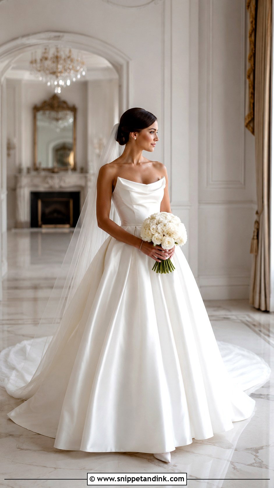 Draped Satin Sculpted Neckline Ball Gown - Snippet and Ink - 20 David’s Bridal Wedding Dresses