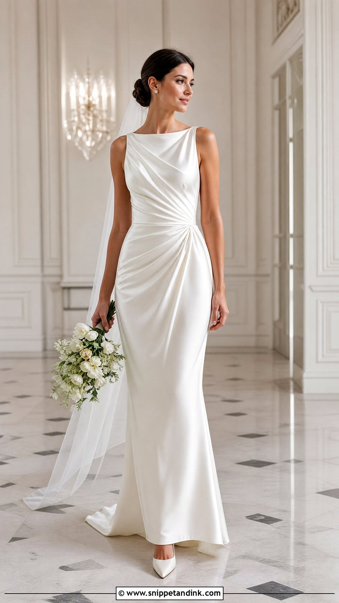 Draped Satin Sheath Wedding Dress - Snippet and Ink - 20 Satin Sheath Wedding Dress Ideas