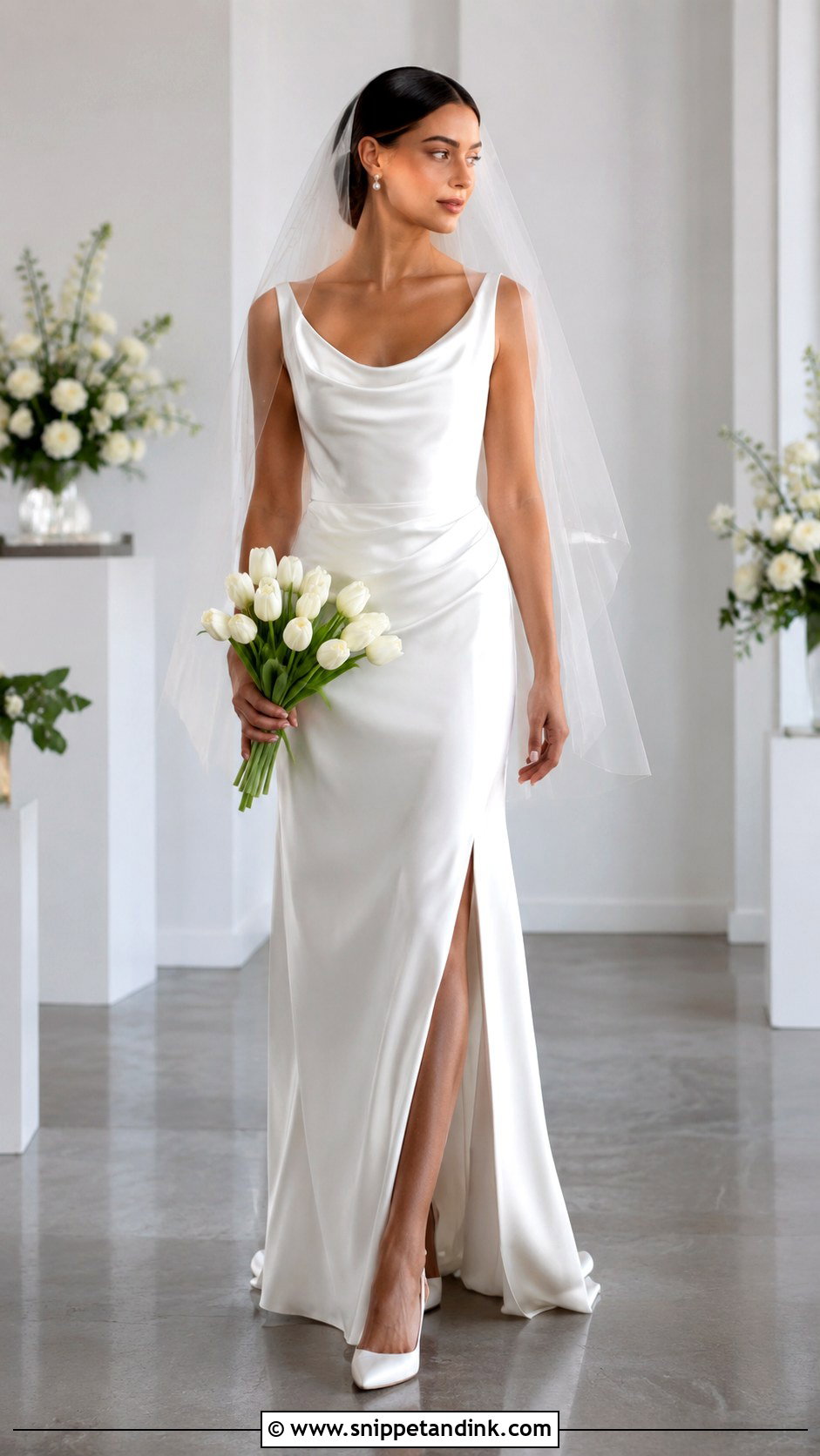 Draped Scoop Neck Liquid Satin Wedding Dress - Snippet and Ink - 20 Liquid Satin Wedding Dress Ideas
