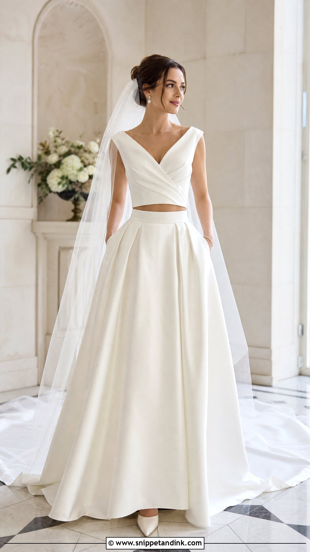 Draped Silk Top And Full Skirt Two Piece Wedding Dress - Snippet and Ink - 20 Wedding Two Piece Dress Ideas