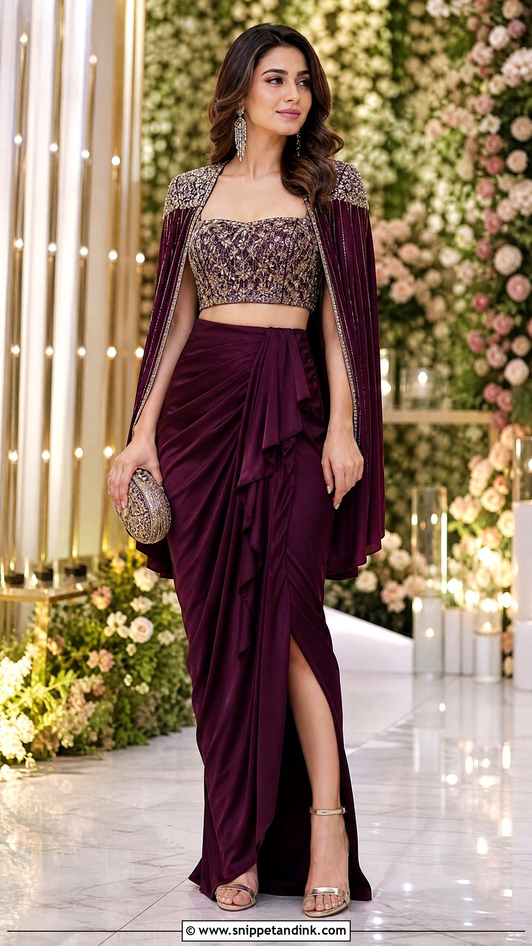 Draped Skirt And Corset Blouse Indowestern Wedding Outfit - Snippet and Ink - 25 Indowestern Wedding Outfits