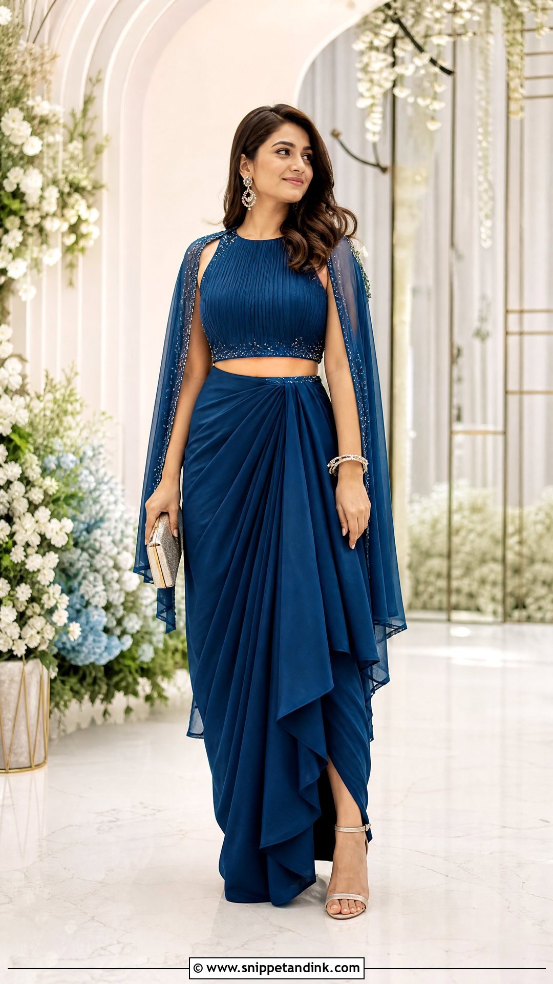 Draped Skirt And Crop Top Wedding Look - Snippet and Ink - 20 Simple Indian Wedding Look Ideas