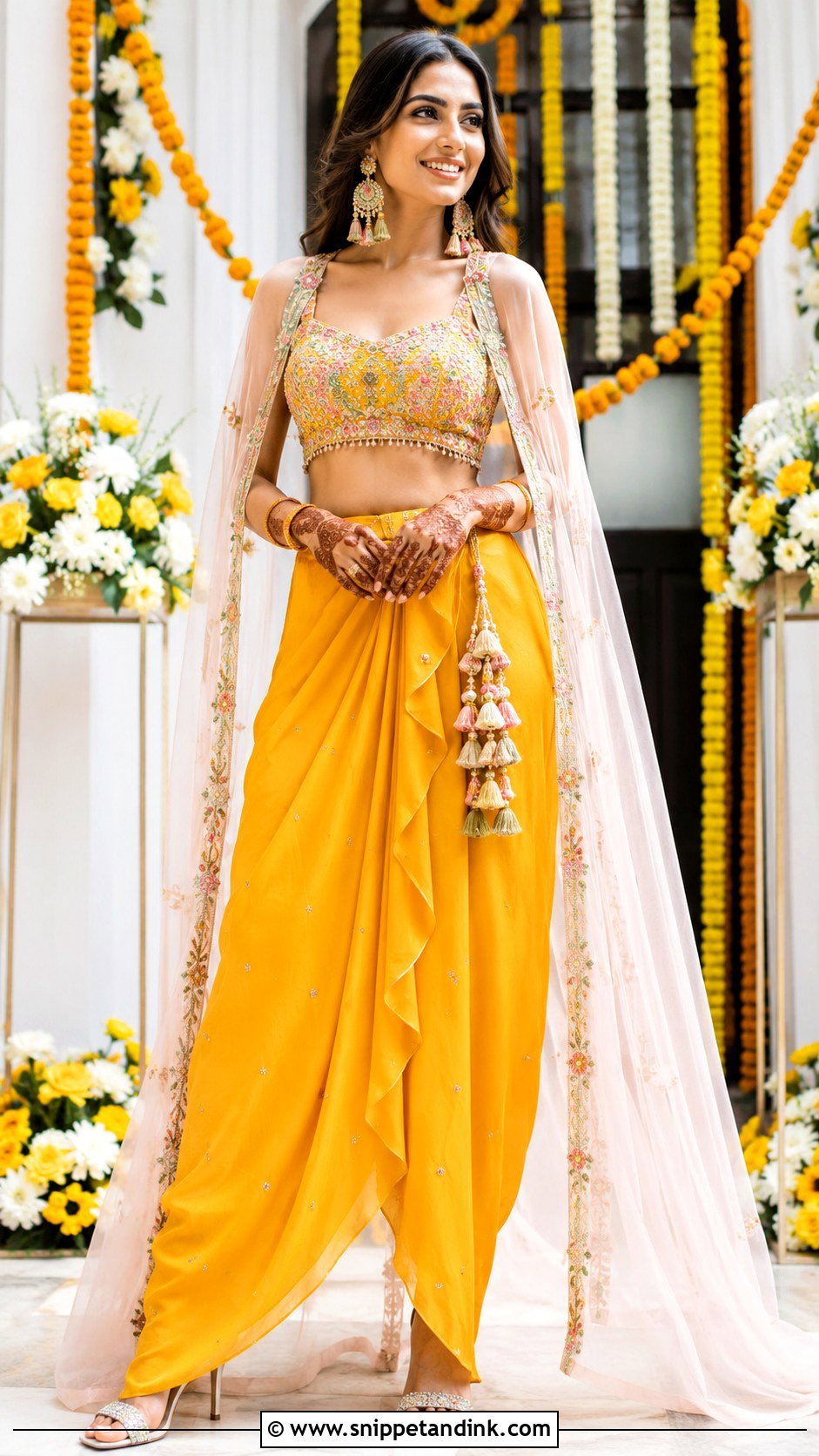Draped Skirt Bridal Mehndi Dress - Snippet and Ink - 25 Bridal Mehndi Dresses