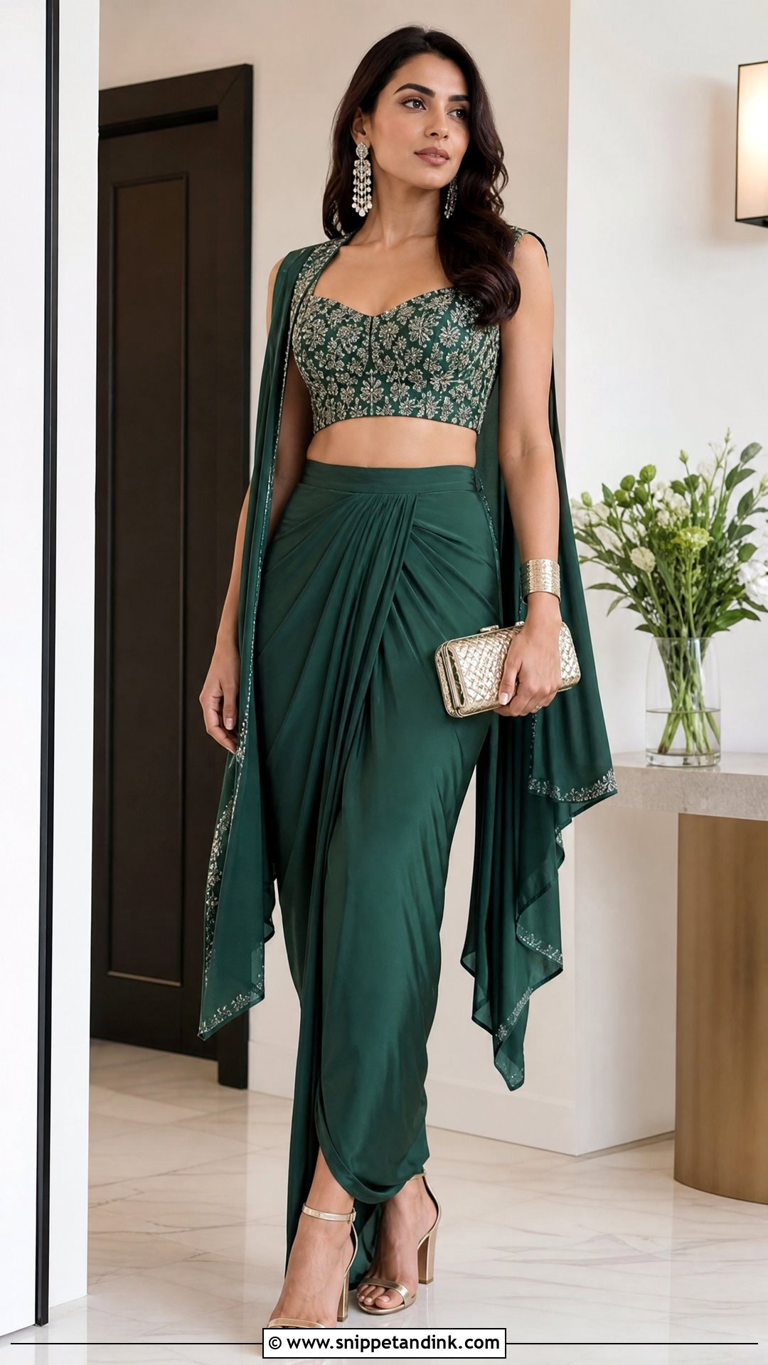 Draped Skirt Crop Top Bridal Trousseau Outfit - Snippet and Ink - 25 Bridal Trousseau Outfits