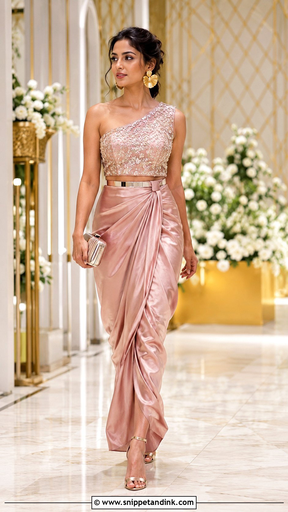 Draped Skirt With One Shoulder Blouse - Snippet and Ink - 20 Latest Indo Western Wedding Outfits