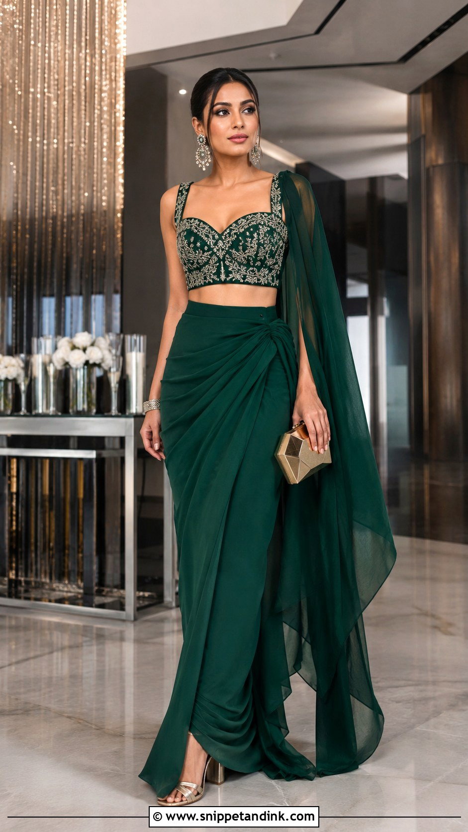 Draped Skirt and Crop Top for Wedding Party - Snippet and Ink - 20 Indian Dress for Wedding Party Ideas