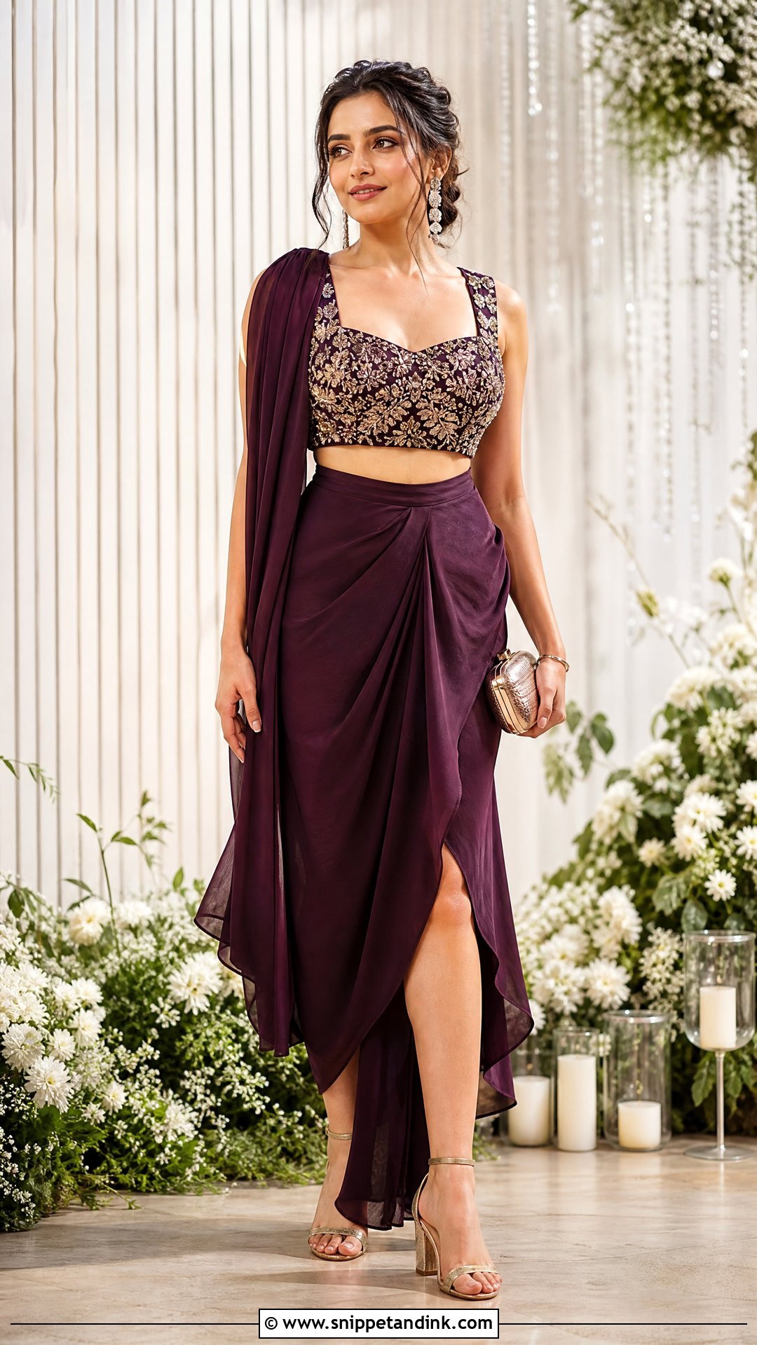 Draped Skirt and Structured Blouse for Sangeet - Snippet and Ink - 20 Sangeet Dress Ideas for Sisters