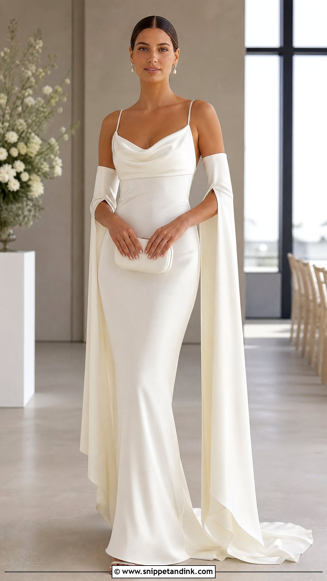 Draped Sleeves With Cowl Neck Wedding Dress - Snippet and Ink - 20 Wedding Sleeves Detachable