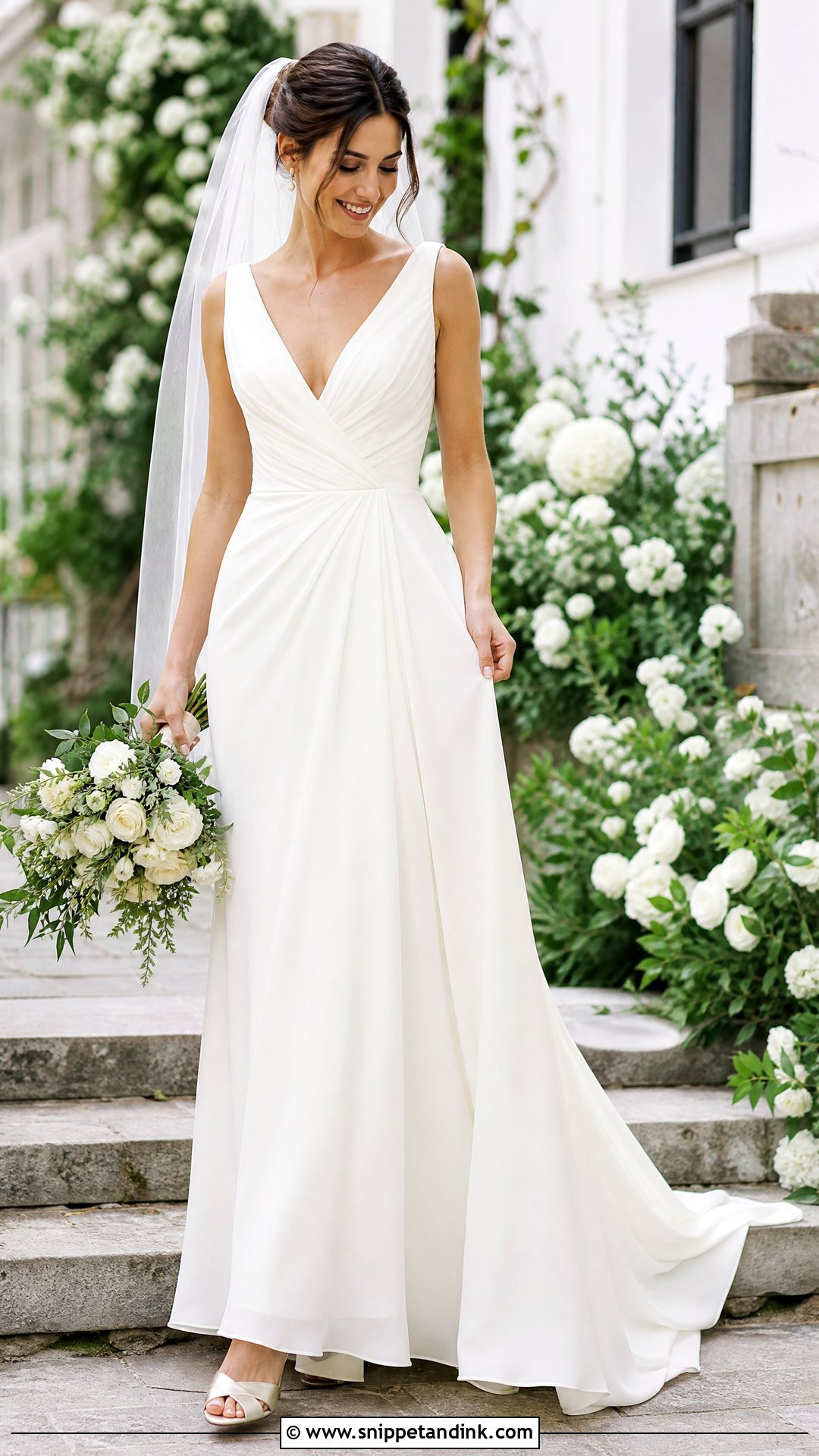 Draped V Neck Wedding Dress - Snippet and Ink - 25 Draped Wedding Dress Ideas